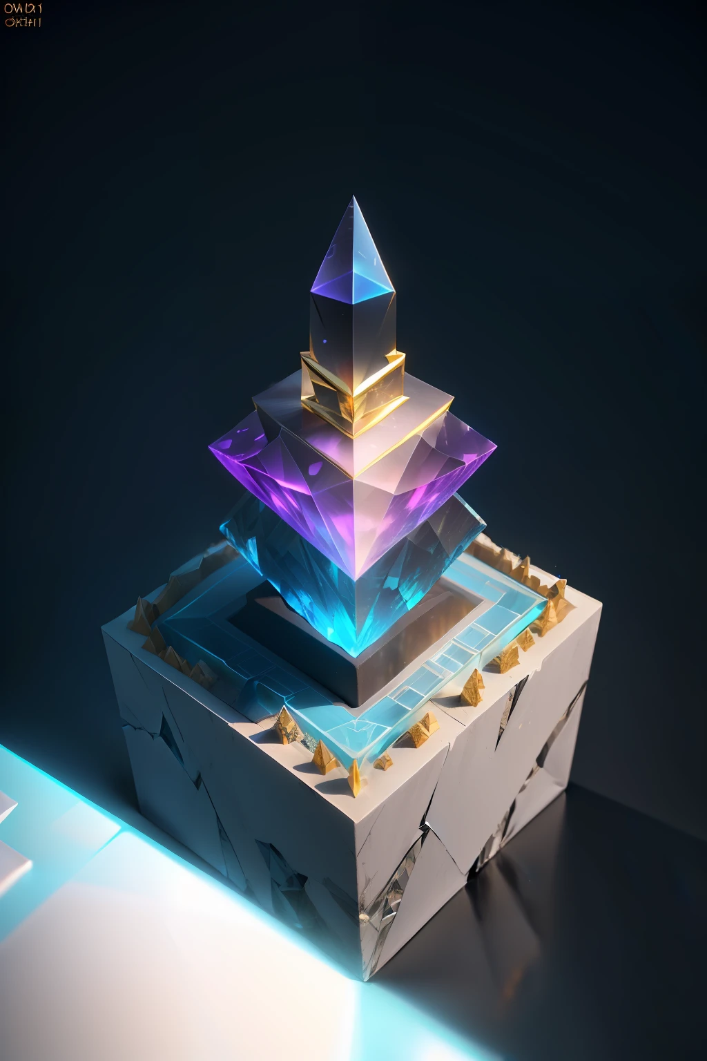 There is a small box，There is a crystal pyramid on it, daily render, geometric 3 d render, geometric 3d render, rendered on octane, 3 d render beeple, Art Station Geometry, rendered on octane, stylized 3d render, 3 d render stylized, 3D digital art 4K, glass obelisk of the void