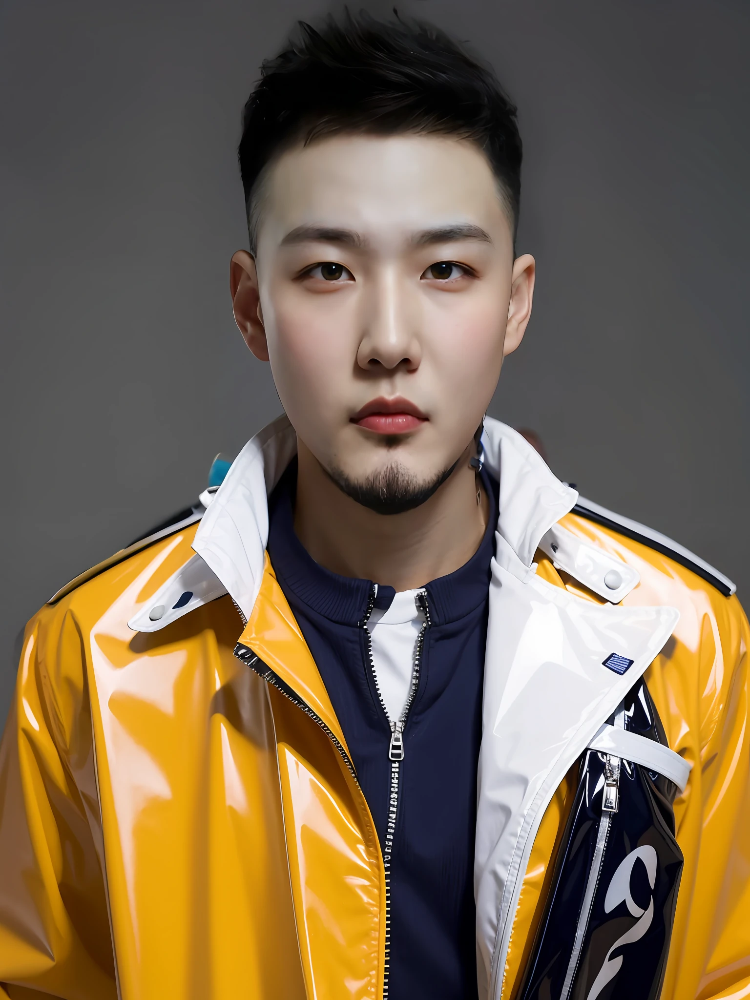 A Chinese male high school student,Wearing PVC Japanese school uniform,There are zippers,wearing a choker