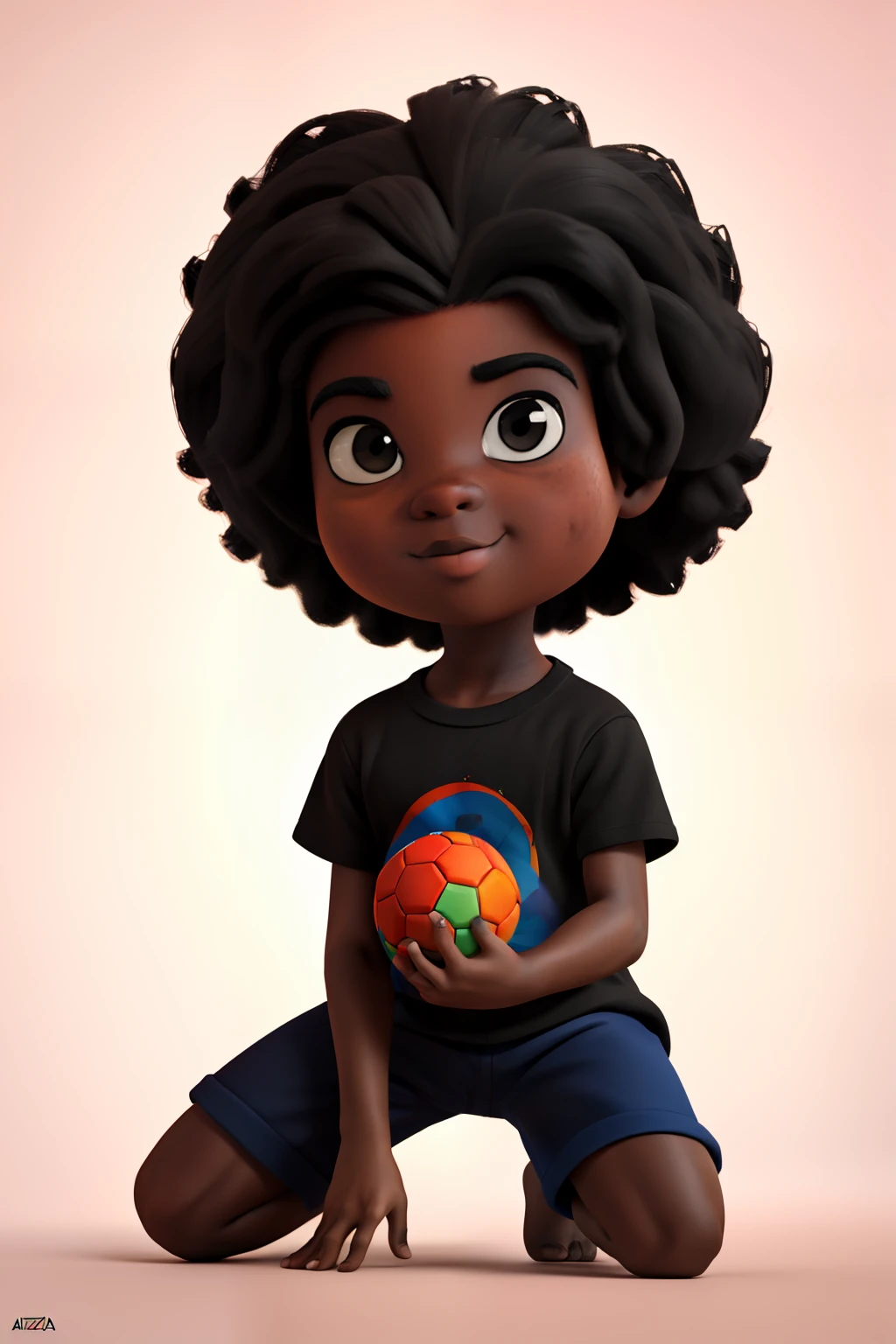 Chibi ****** (preto:0.98) afro: 1.25 Estilo Pixar: 1.25 afro: 2.40 (((sozinho))) afro-preto: 2.3, cartoon kneeling on the ground with a soccer ball, arte digital detalhada bonito, painting digital adorable, Cartoon style illustration, stylized digital illustration, stunning digital illustration, bela arte digital, arte de pintura digital dos desenhos animados, pintura digital dos desenhos animados 3D, Beautiful digital illustration, Arte infantil em Artstation, detailed digital illustration, arte digital detalhada, digital illustation, exquisite digital illustration