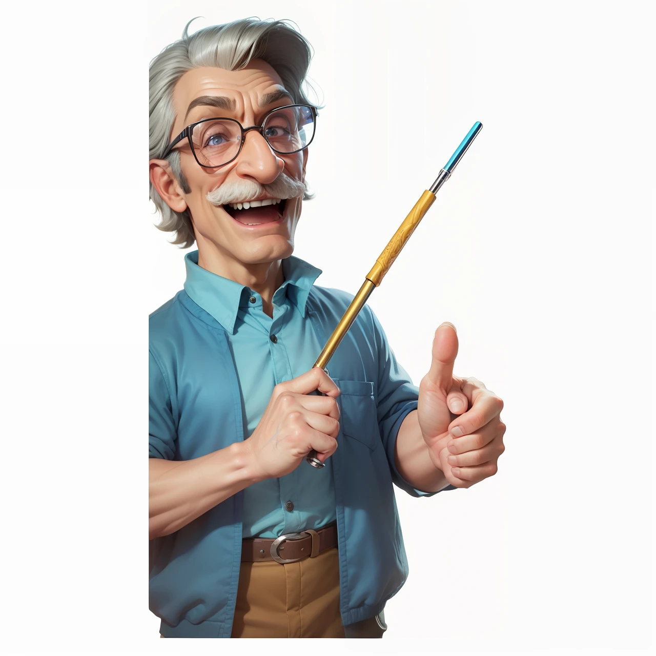 imagem rosto realista, detalhado, real, Feliz, Homem, professor de oculos, Teacher with a teaching wand in hand,Pixar, Disney, auta qualidade,estilo Disney-Pixar 3D, Motor irreal, circunstanciado, Ultra High Definition, 8k, - -q 1 - -v 4