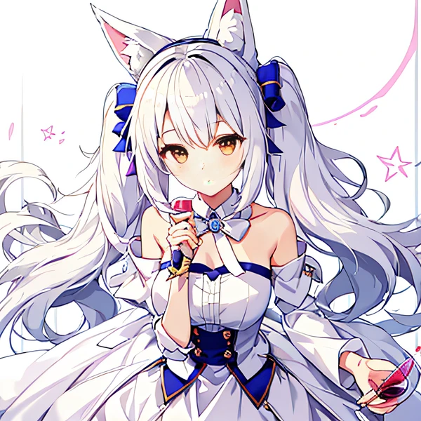 Anime girl in hat and bow tie holding a glass of wine, White-haired fox, beautiful anime catgirl, White Cat Girl, white-haired god, nightcore, cute anime catgirl, Very beautiful anime cat girl, From Arknights, white haired Cangcang, anime catgirl, White-haired, anime moe art style, white fox anime