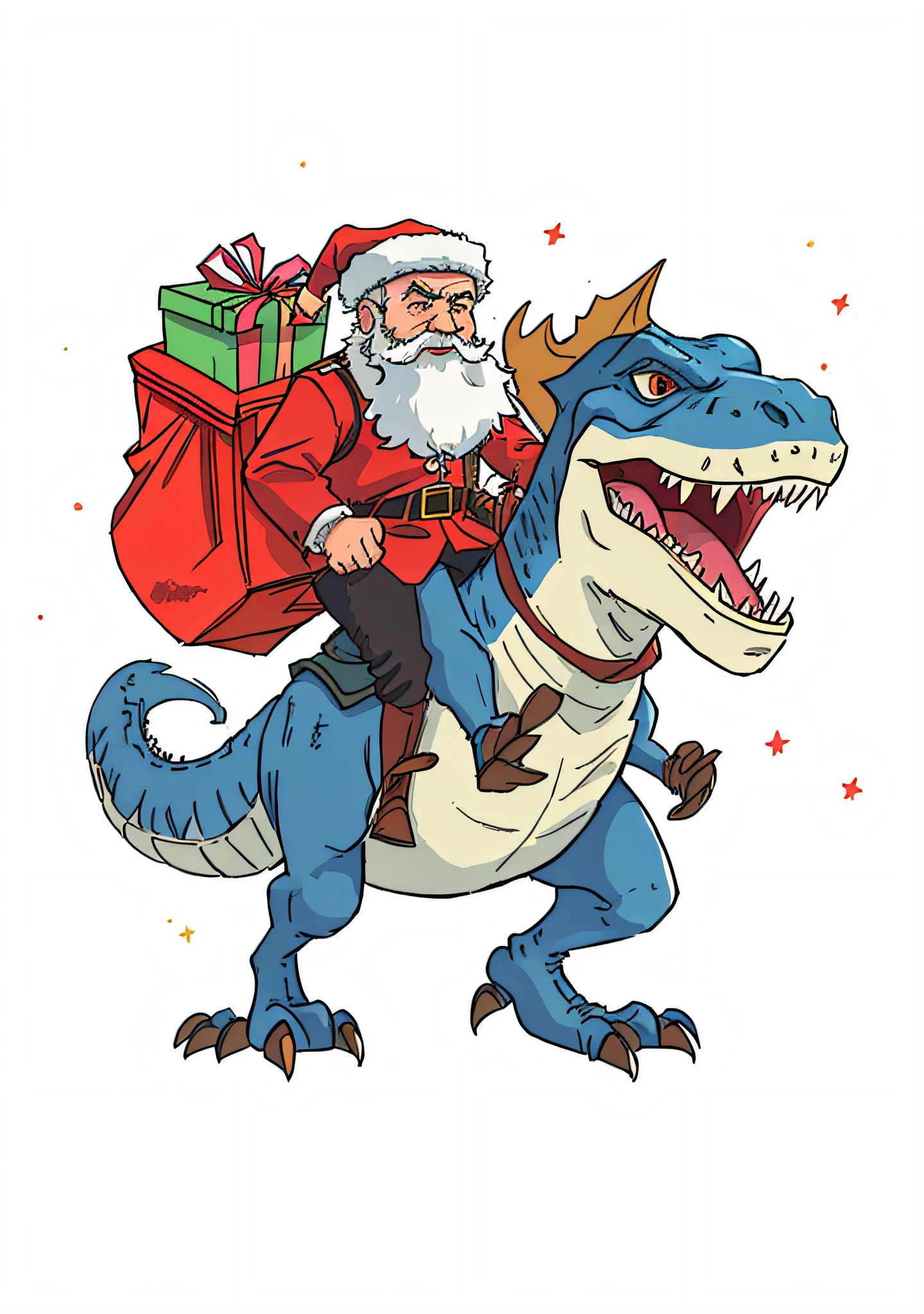 Santa Claus rides dinosaurs,Bring a bag of gifts, santa, 2 d, 2D, Avatar image, Grand!, author:Christofo Zefarovich, riding a cyborg raptor, Awesome, nachosaurus, winston churchill riding a t-rex, trex dinosaur, Profile image, 🤬 🤮 💕 🎀, jesus riding a dragon