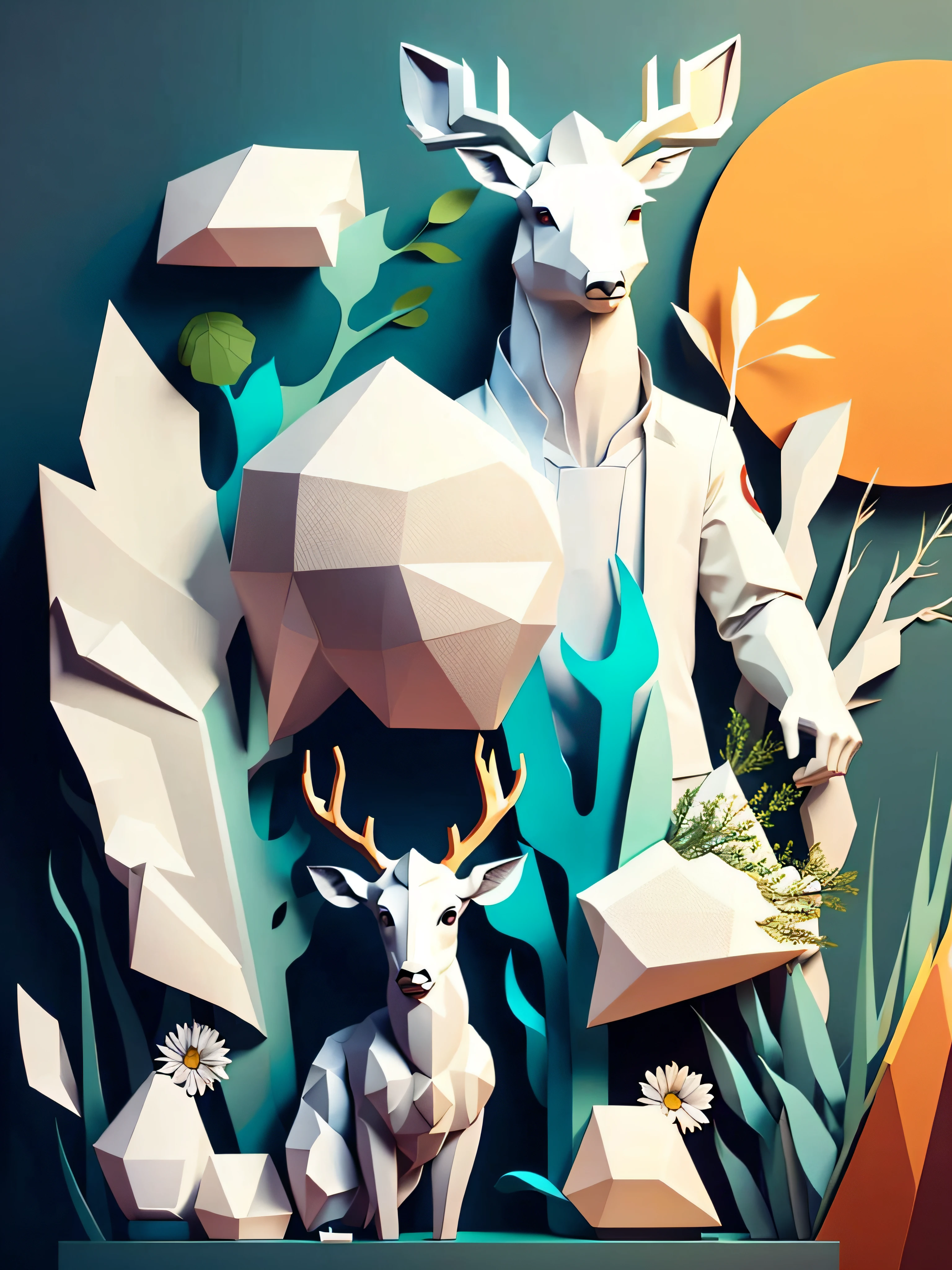 white polygonal deer head