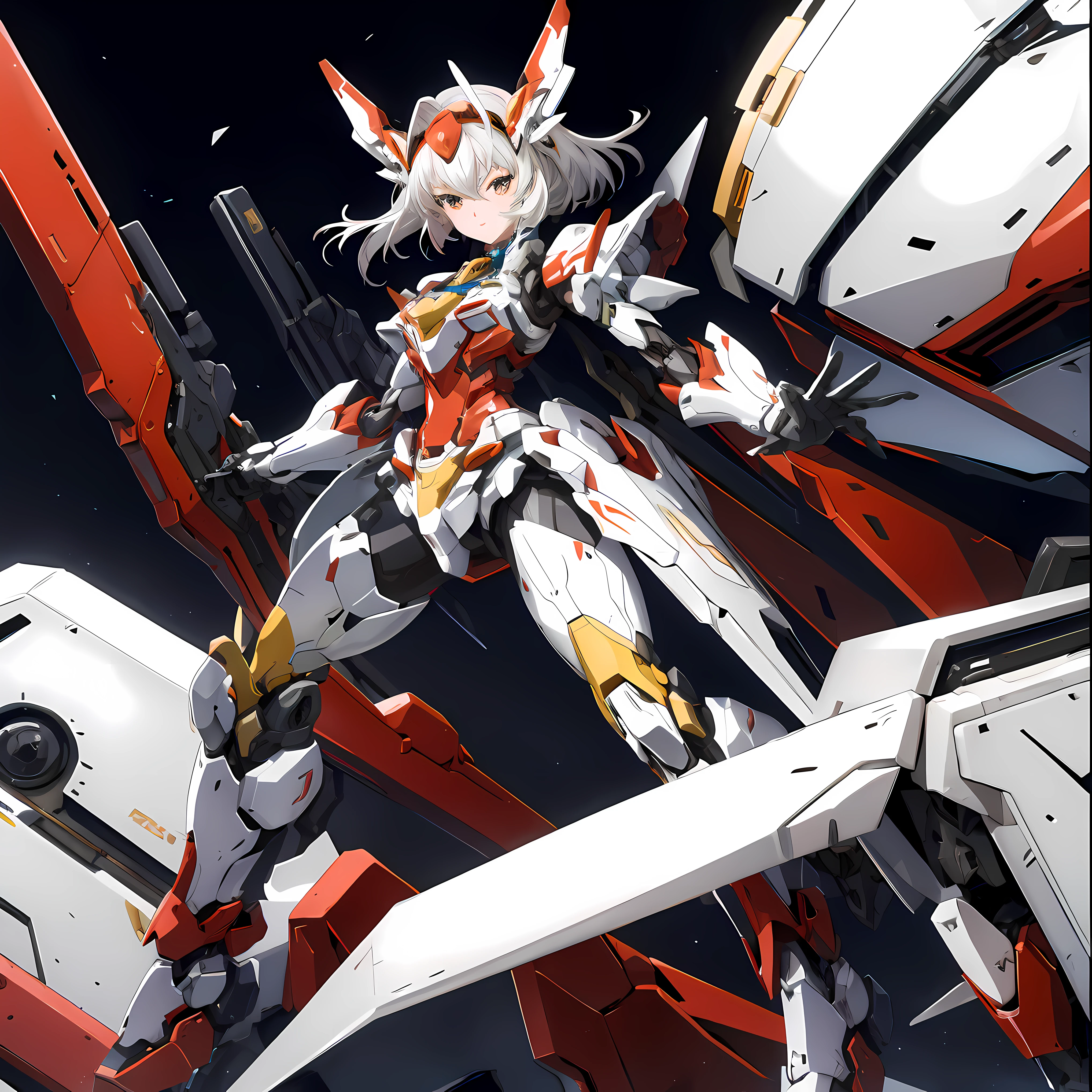Anime - Style image of a woman with a gun and a science fiction - Fiction - Thematic weapon, Anime manga robot!! Chica anime, Ferra mecha blanco, Anime mecha moderno, Anime mecha, Estilo Cool Mecha, Chica Valquiria mecanizada, mecha hembra, anime robotic mixed with organic, Armadura blanca y roja, mecha blanco, anime mech armor