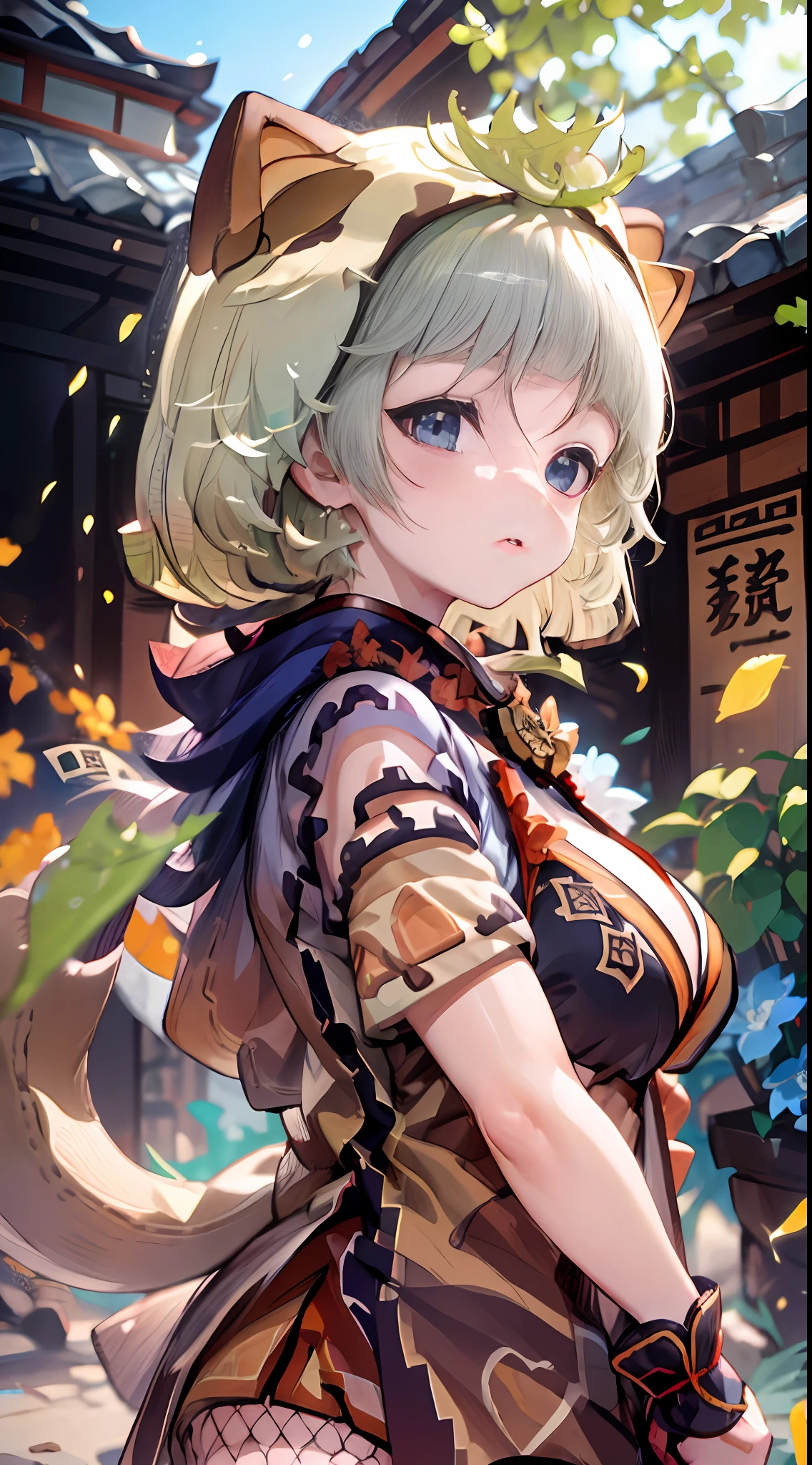(NSTDA.:1.2), (10, beste-Qualit, master-piece: 1.4), ultra-high resolution, (lifelike, photorealistic portrait: 1.48), 25 years old, Cute Girl, Famous Japanese actors, oversized breasts, Blue Eyes, Head tilt, cowboy shot, from the front,My favorite cat ears, looking at the audience, expressionless, Beautiful lake, Zeiss 150mm F/ 2.8 Hasselblad, In Japanese shrines, Whole body, foot, Ultra-Wide Angle