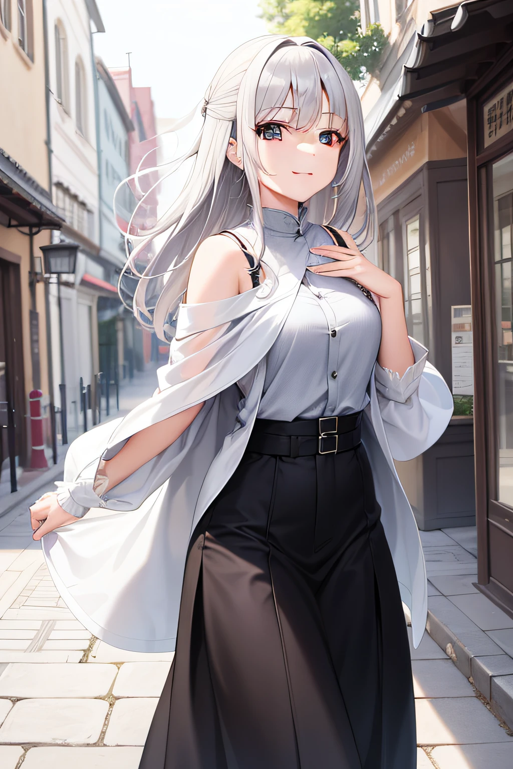 Ancient wind,Silver-haired woman,Beautiful smile,Roam the streets。