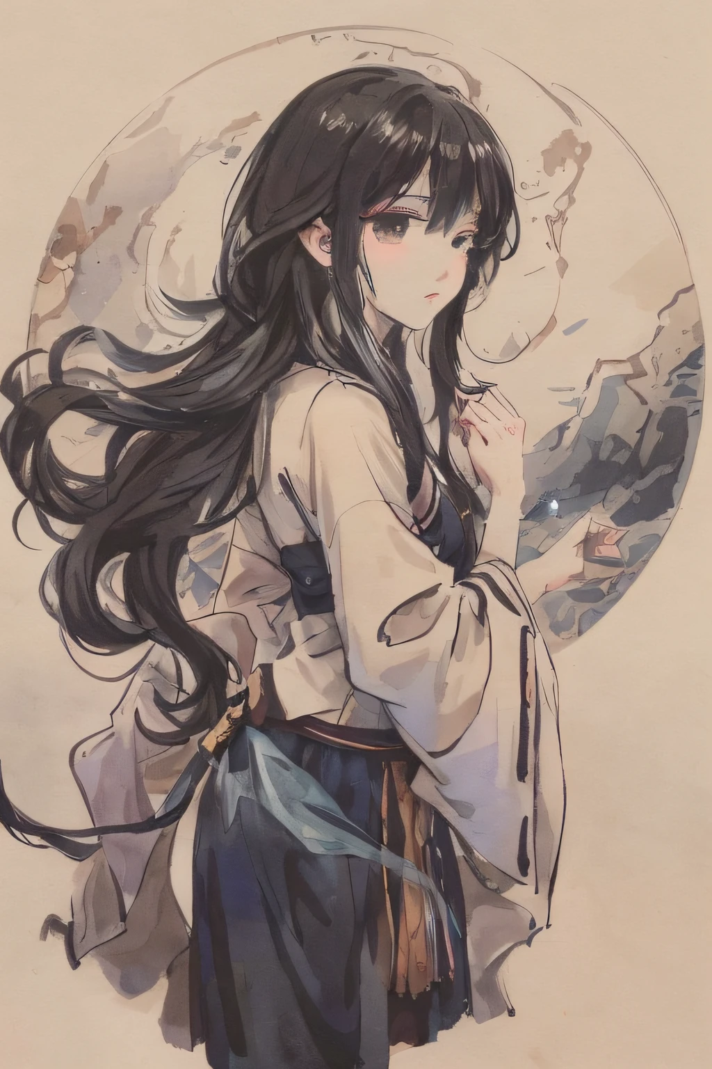 Black long hair anime girl holding crystal ball, style of anime4 K, Guviz-style artwork, Anime art wallpaper 4 K, Anime art wallpaper 4k, anime illustration, Anime art wallpaper 8 K, Beautiful anime artwork, Anime style illustration, Guviz, a beautiful anime portrait, clean and meticulous anime art, black-haired mage