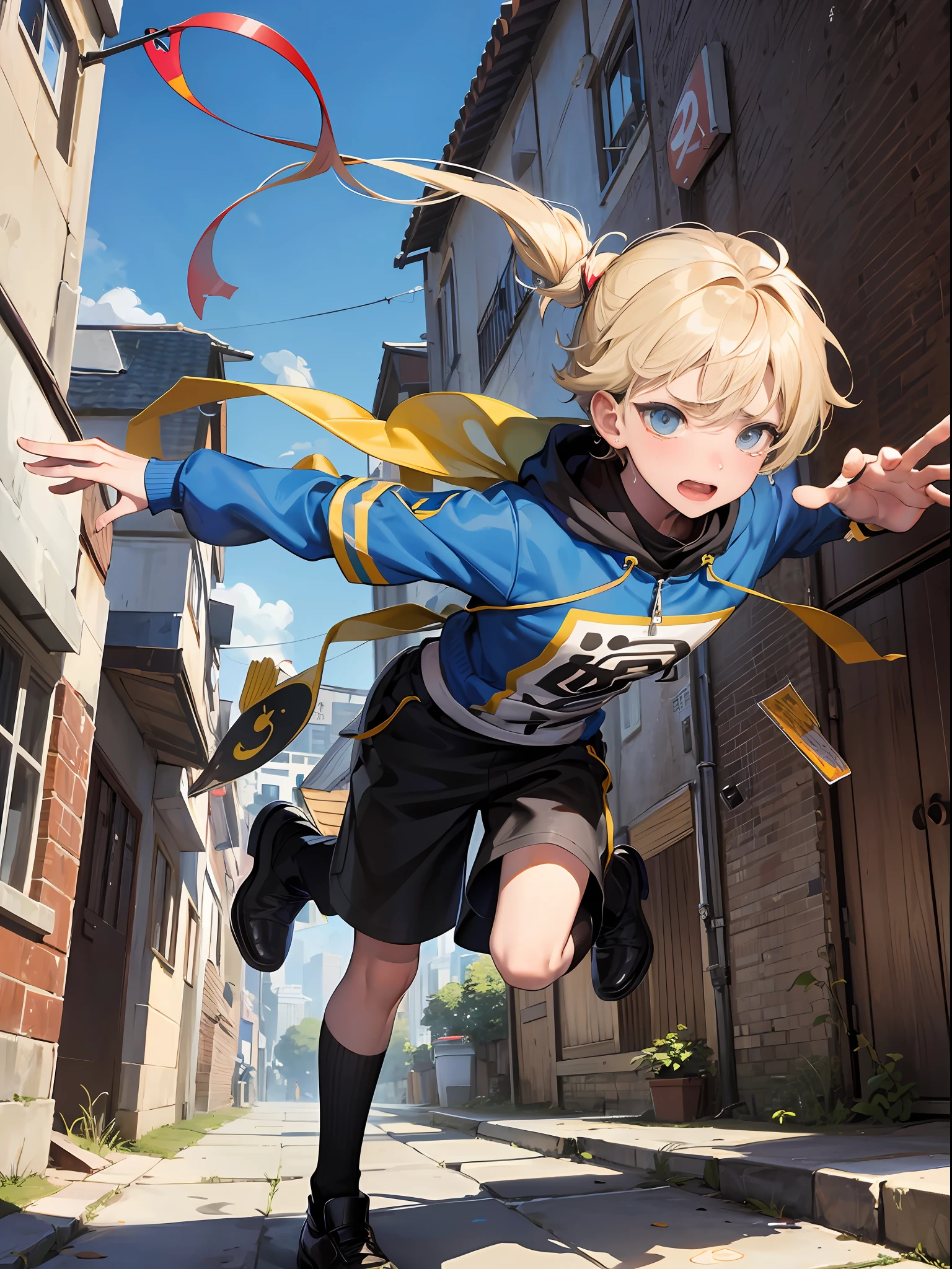 I jumped the wall to run after kite, throws talk away, tears up the neighbor's garbage and a lot of occurrence, for a single boy is fun to do what is forbidden, way of trickster, bad guy face; --auto