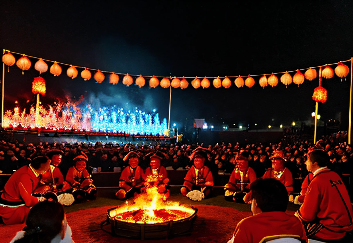 Torch Festival,Chinese festivals,minority,Sit around and sing and dance,The fire in the middle burns,