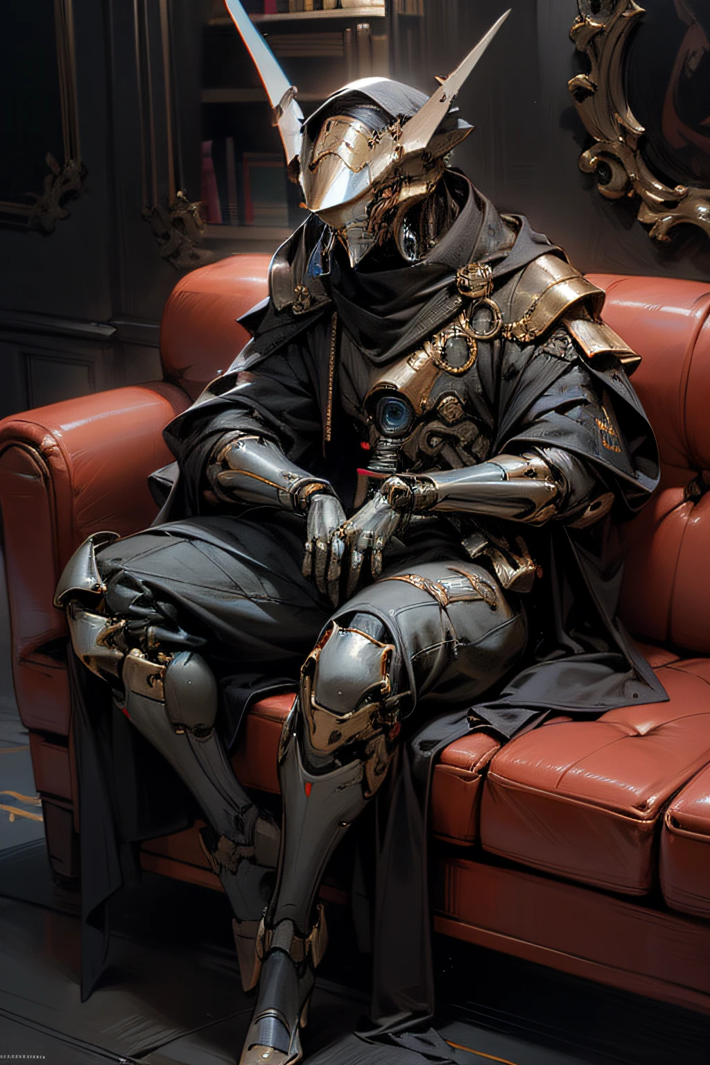 Make the head of a warforged, masculino, olhos vermelhos