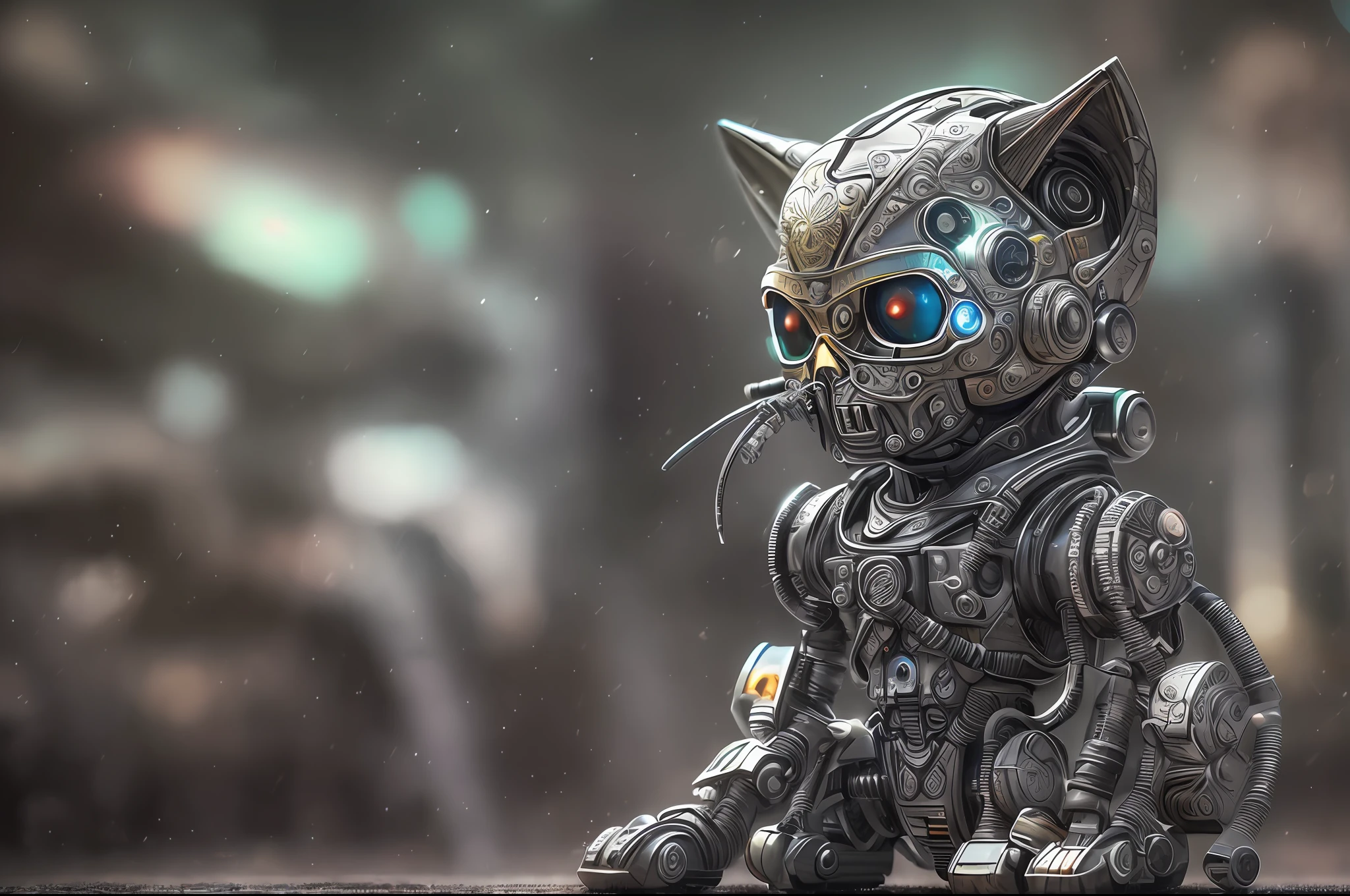 a cute [kitten:terminator:0.1] made out of metal, cyborg, cyberpunk style, ((intricate details)), hdr, ((intricate details, hyperdetailed)), cinematic shot, vignette