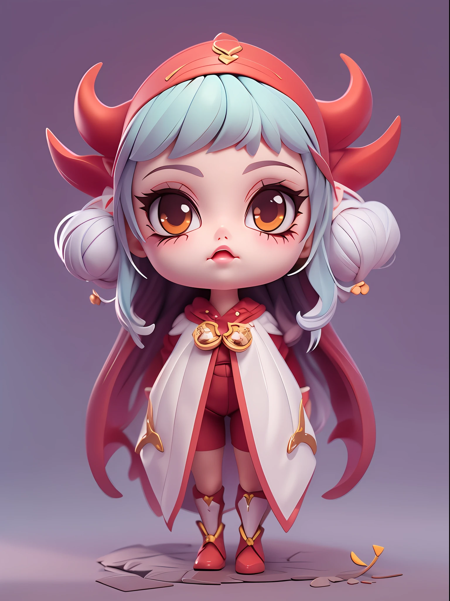 (Blind box toy style,European and American cartoon Q version), 1 Beautiful female succubus(big headed、redheadwear、Bat wings),Cute full body portrait,slender figures,Full body standing painting,cartoon character,medieval times,3Drenderingof,cinmatic lighting,Ray traching