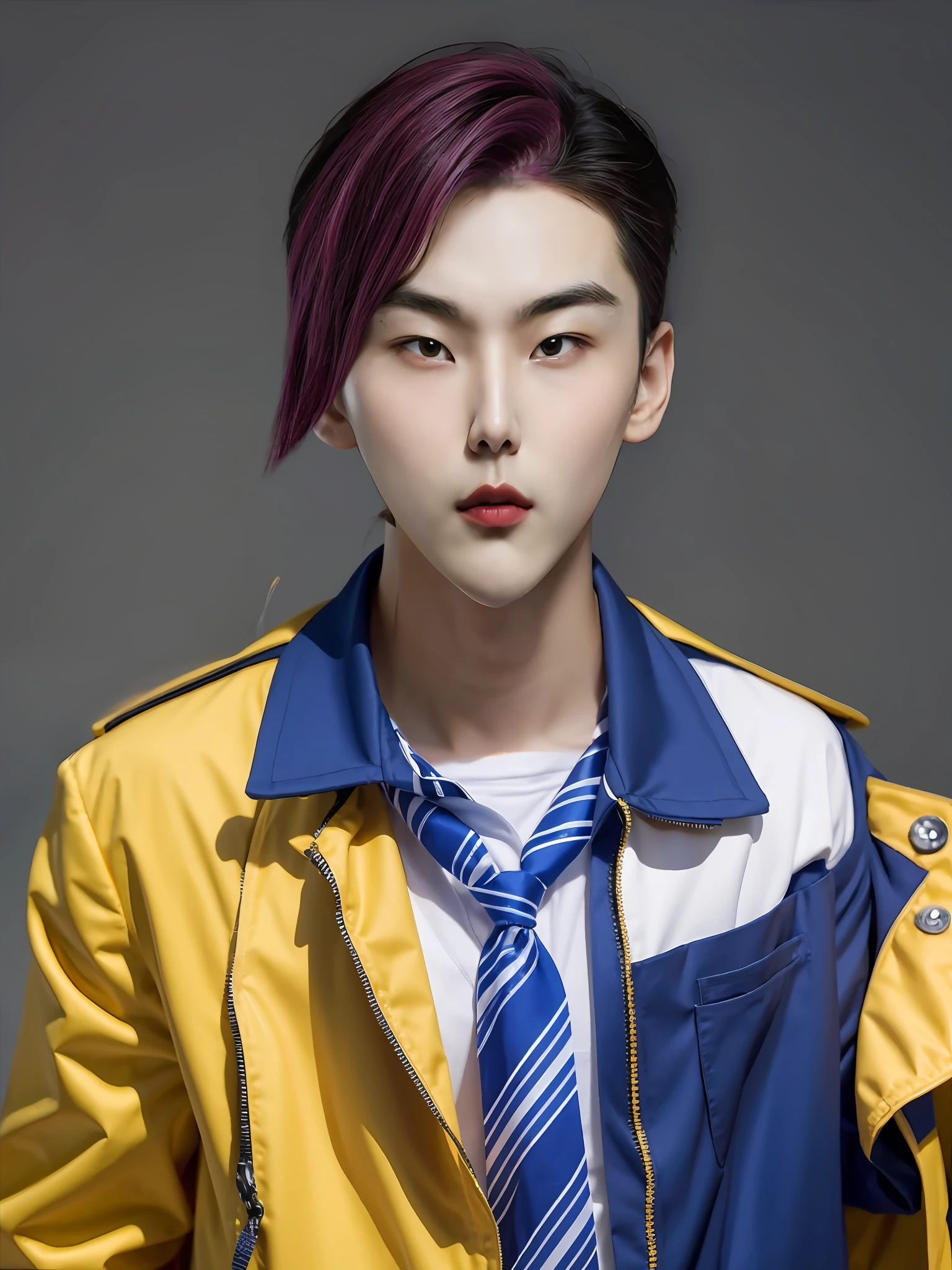 A Chinese male high school student,Wearing a Japanese high school uniform,There are zippers,Wear a tie