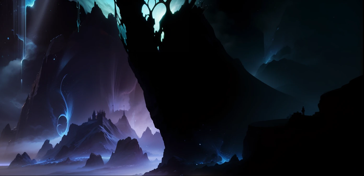 3d, recriar, fantasia, montanhas