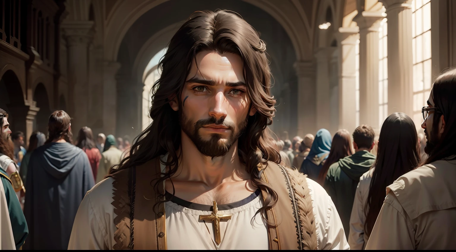 imagem de um homem vestido com um manto e um manto, Vestido como Jesus Cristo, Jesus Cristo, Retrato de Jesus Cristo, Jesus Cristo, jesus of nazareth, Jesus, vestidos com vestes brancas, vestindo vestes brancas, O Senhor e Salvador, Jovem Deus Todo-Poderoso, biblical epic movie, promocional ainda, foto de retrato de pintura fosca