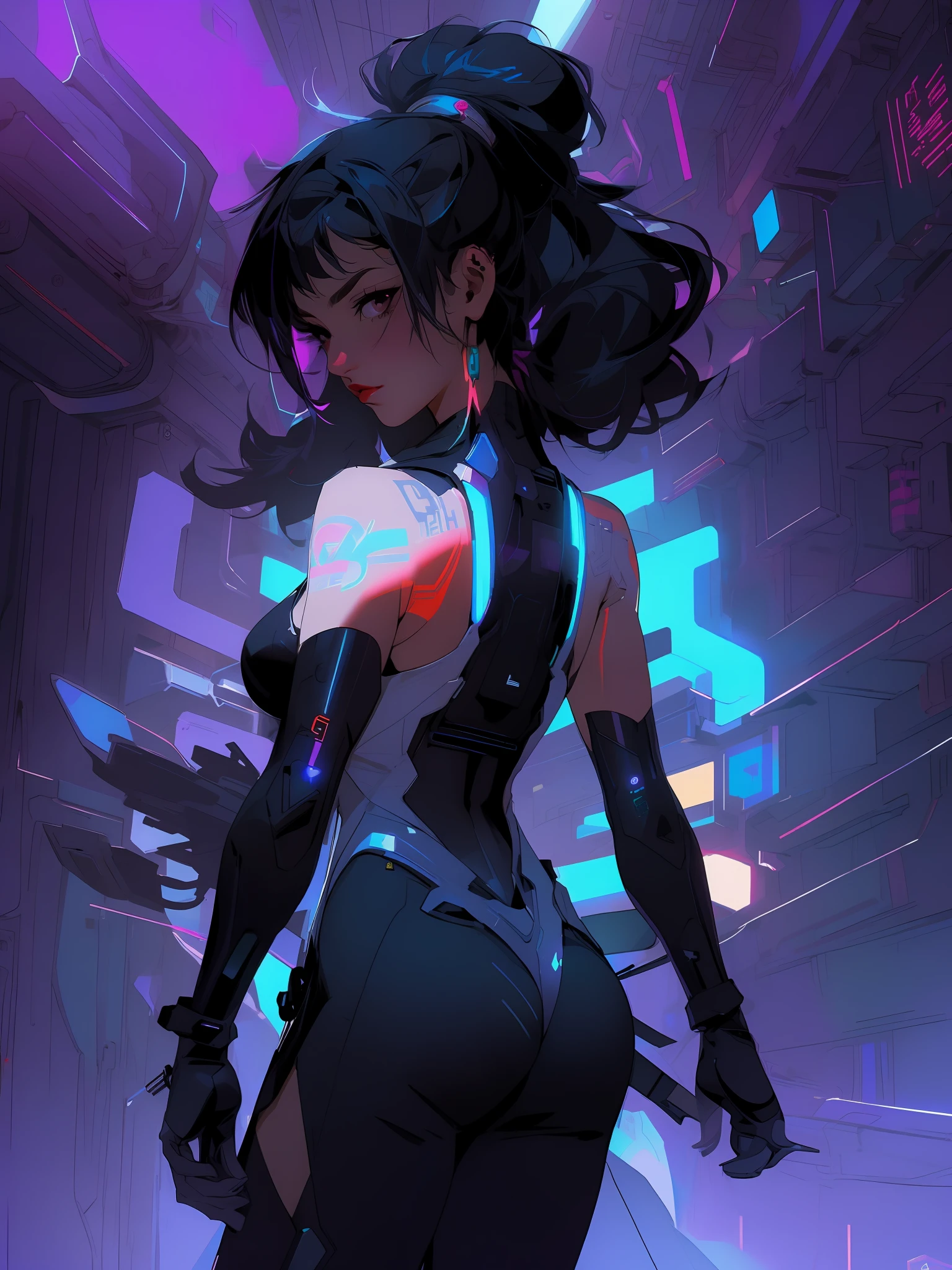 Garota de corpo perfeito em um mundo cyberpunk