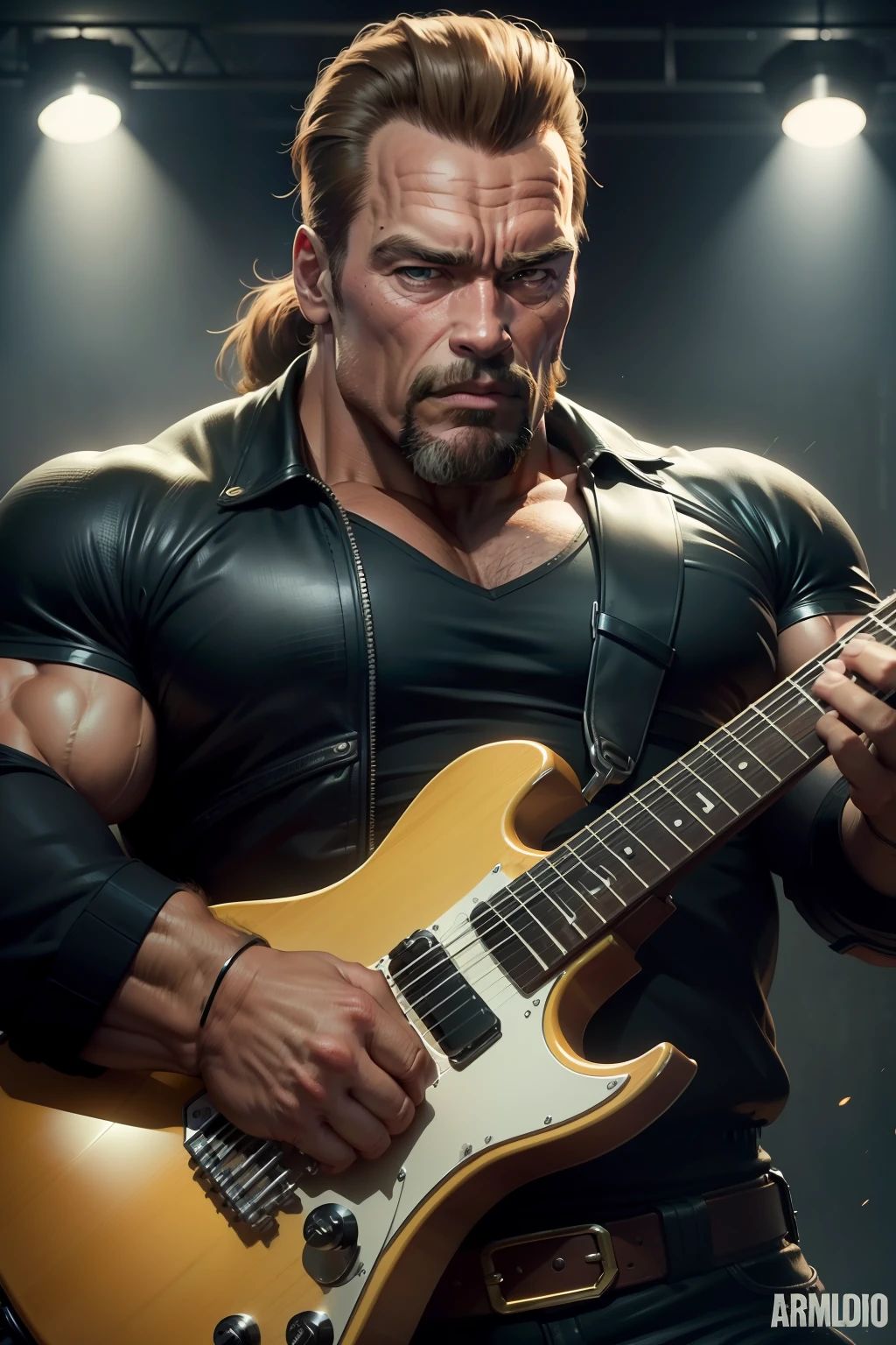 Arnold Schwarzenegger Gorilas banda musical fazendo careta, detalhes intrincados, perfect features, Dramatic, Cinematic lighting, Highlight lighting, SSAA, smooth rendering, no noise --testp --ar 2:3 --video --no lazy prompts, 360 view