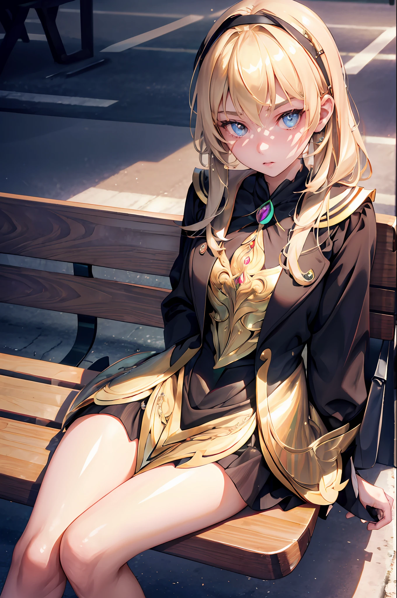 1girl, blonde hair, school uniform, sitting on a bench, waiting for the bus, bus station, city background, perfect eyes, perfect hands, ultra high res, cinematic angle, professional lighting, best quality, masterpiece, sidelighting, sharp, perfect focus, bokeh, photorealistic, (finely detailed beautiful eyes: 1.3), realistic, (3d face:1.1), (lustrous skin:1.5), (ultra high res intricate face details), (face skin pores:1.3), ultra high res cloth texture, 8k eye details, 8k pupils,