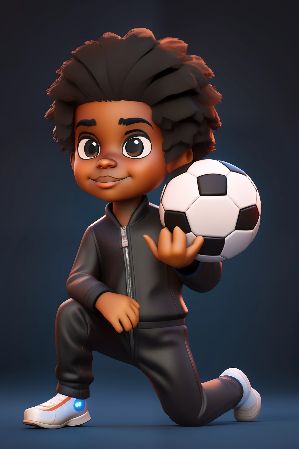 um close up de um homem preto:0.99 de desenho animado segurando uma bola de futebol, toon render keyshot, toon rendering, Personagem pequeno. Motor Unreal 5, Maxwell render, Arnold Maya render, 3 d render stylized, Caractere estilizado, Cartoon style illustration, personagem de desenho animado, Personagem 3D, Personagem 3D, 3 d character render, stylized as a 3d rendering