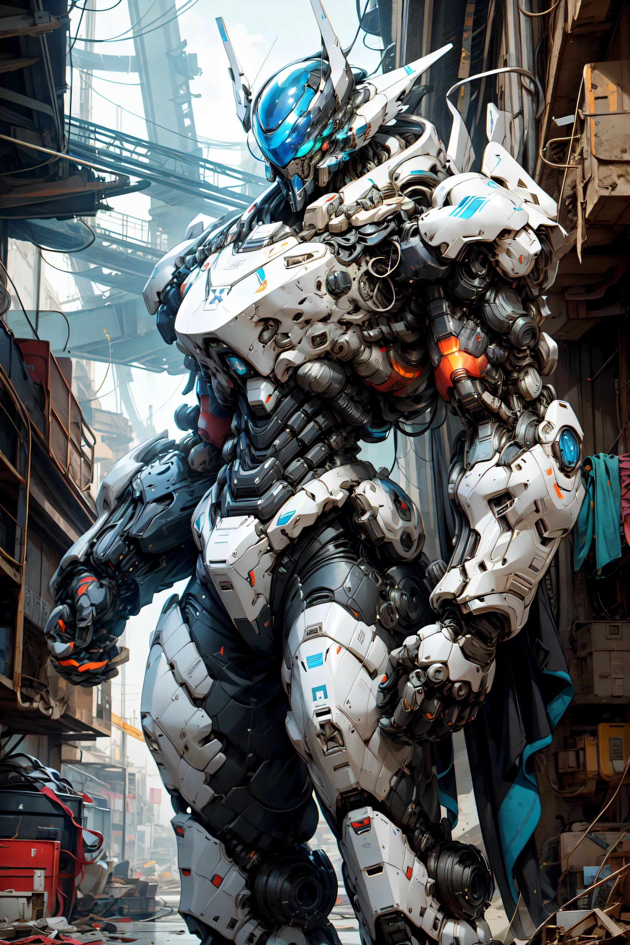 1 woman inside a huge bulky exoskeleton robot , ((bulky)) armor, mecha,
ink, clean lines, negative space, high contrast, gradient color,