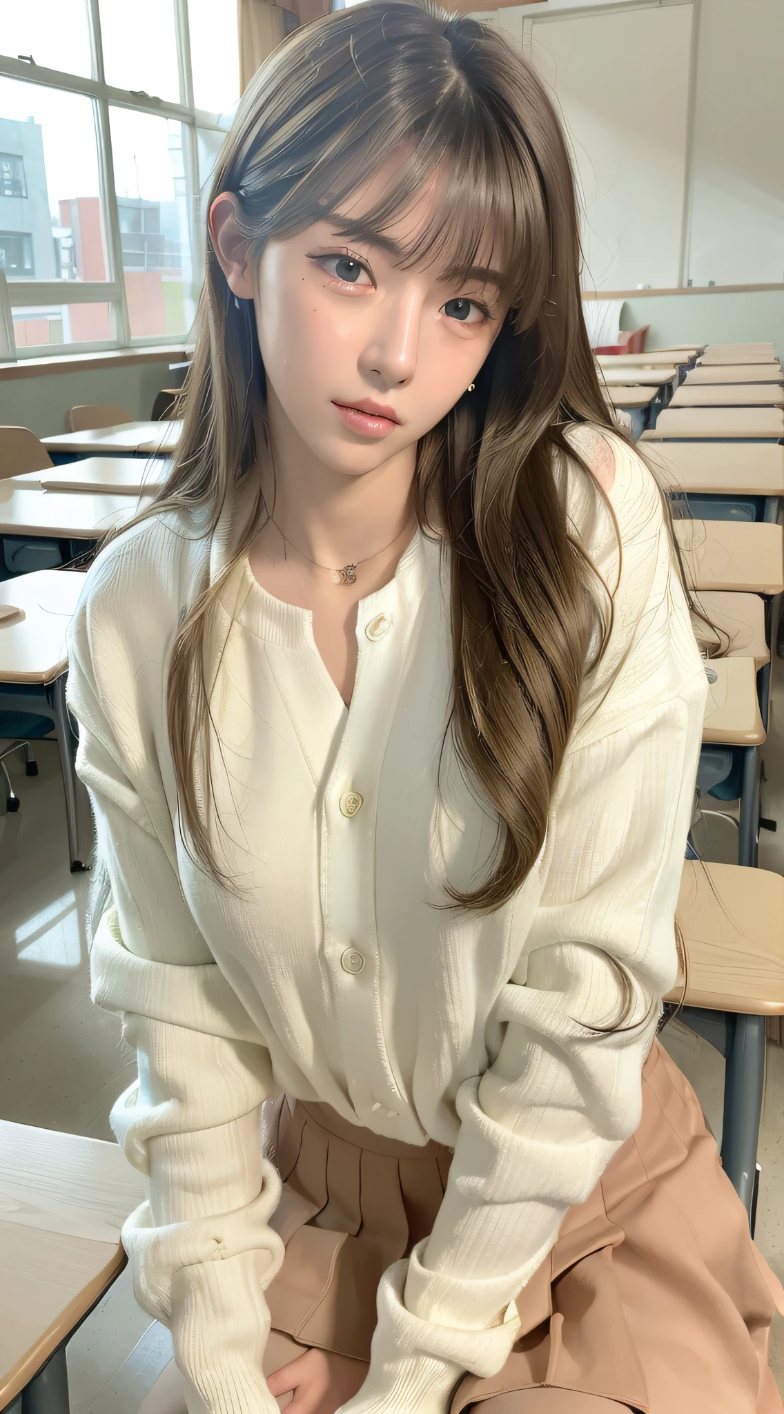 ((masterpiece)),((best quality)),absurdres,
1girl, sitting _cowgirl position, pov, school uniform,
(classroom:1.1), sunlight, (half-closed eyes:0.4), (parted lips:1.4), (nose blush:1.2), light smile,
