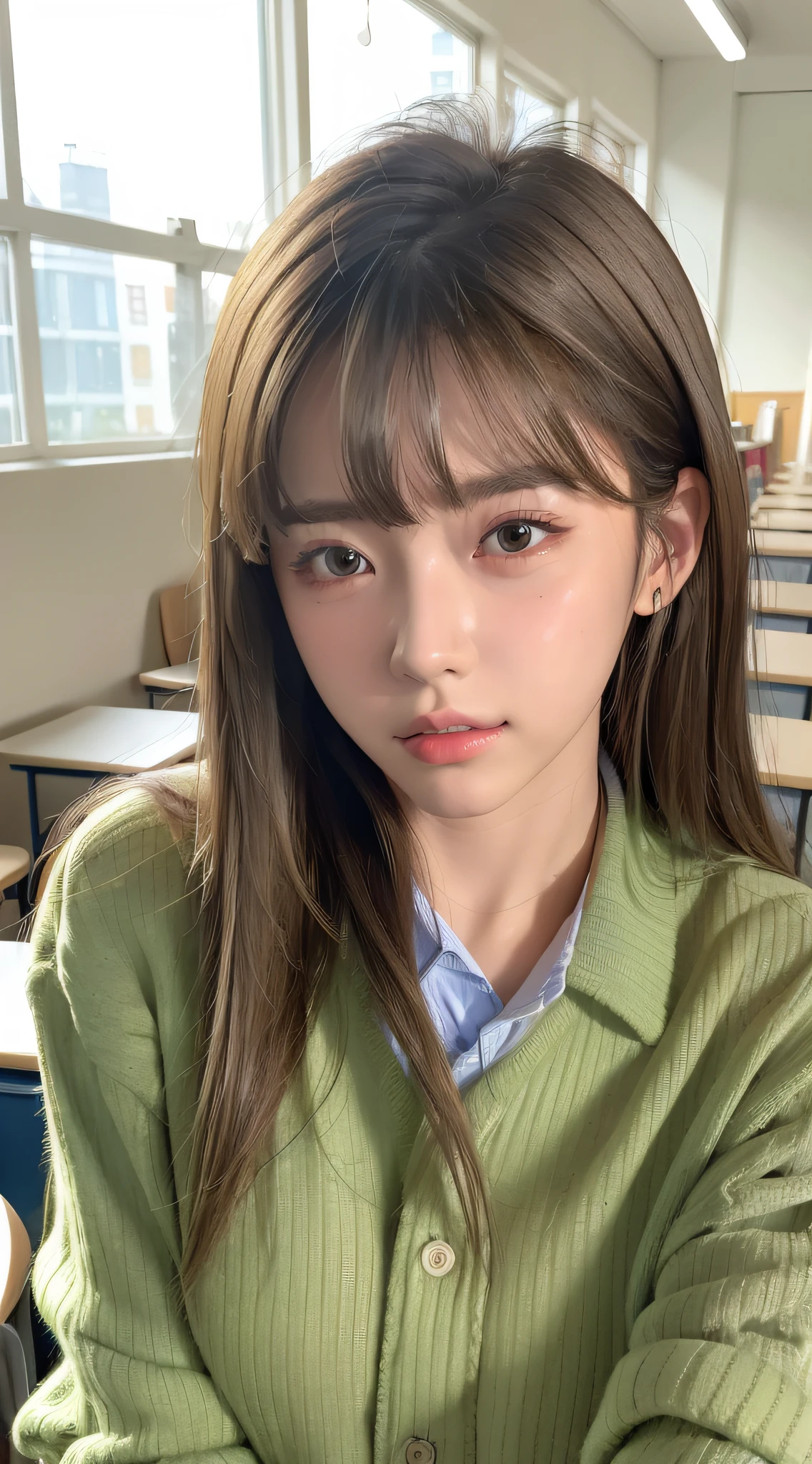 ((masterpiece)),((best quality)),absurdres,
1girl, sitting _cowgirl position, pov, school uniform,
(classroom:1.1), sunlight, (half-closed eyes:0.4), (parted lips:1.4), (nose blush:1.2), light smile,