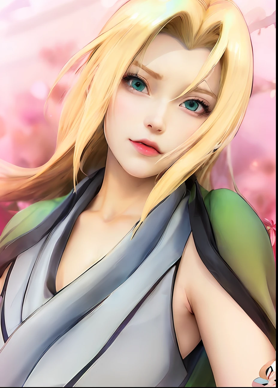 a woman with blonde hair and blue eyes in a green dress, tsunade from naruto, haruno sakura, sakura haruno, from naruto, rin, sakura haruno in slug sage mode, kunoichi, annie leonhart, looking like annie leonhart, female anime character, itatchi uchiha, naruto, rei hiroe, inspired by Maki Haku