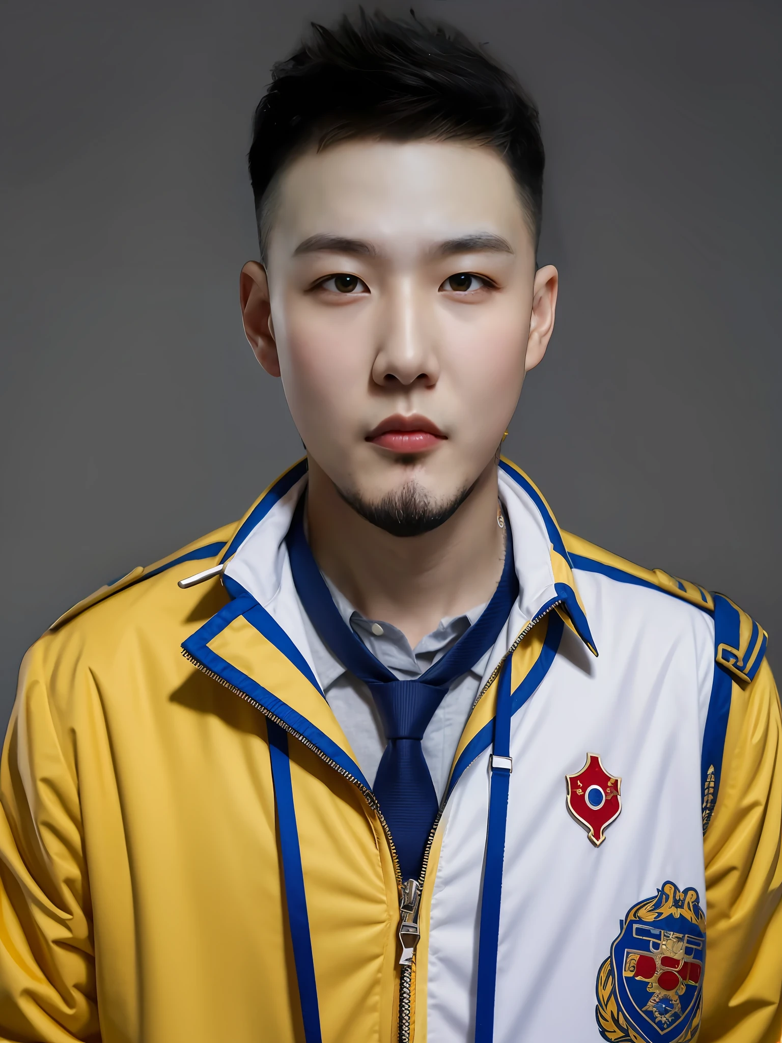 A Chinese male high school student,Wearing a Japanese high school uniform,There are zippers,Wear a tie