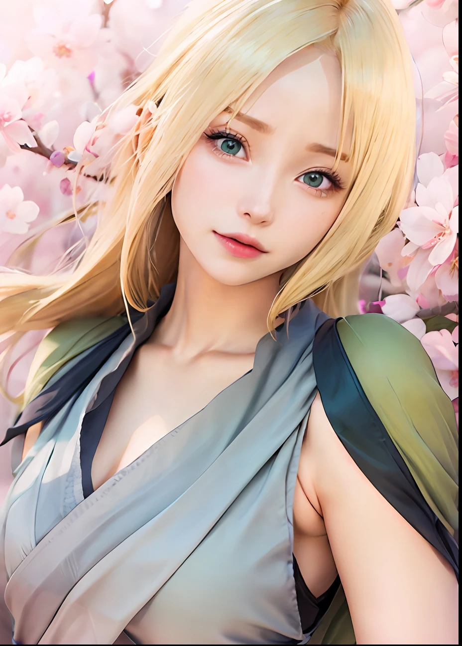 a woman with blonde hair and blue eyes in a green dress, tsunade from naruto, haruno sakura, sakura haruno, from naruto, rin, sakura haruno in slug sage mode, kunoichi, annie leonhart, looking like annie leonhart, female anime character, itatchi uchiha, naruto, rei hiroe, inspired by Maki Haku, realistic, ultra detail