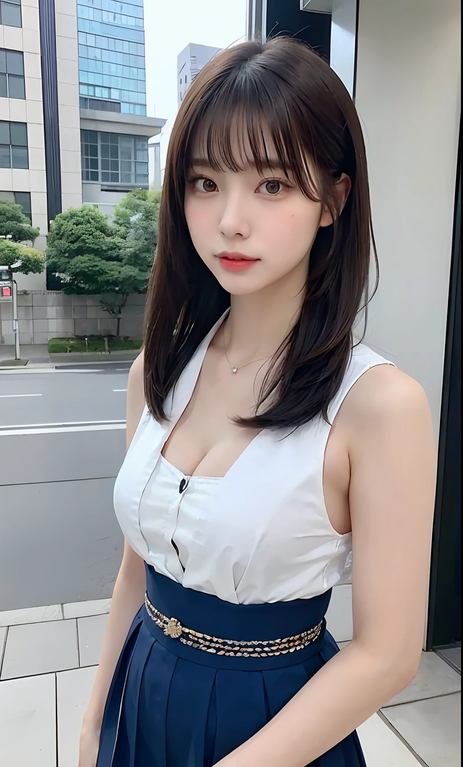 Japan woman in high school uniform、dirk brown colored hair、(tiny chest:0.75)、(((areolae slip)))、((puffy niples))、Cleavage mole、valley、japanaese girl、beautiful japanese female、Gorgeous young Korean woman、beautiful young japanese woman、Asian girl with long hair、Young adorable Japan face、Portrait of a female Japan idol、Women in Japan、poneyTail、Popular Korean Makeup、 Cityscape, natta, (8K, Raw photography, top-quality, masterpiece: 1.45), (NSFW:1.25), ulzzangs, ulzzang -6500-v1.1, pureerosface_v1,