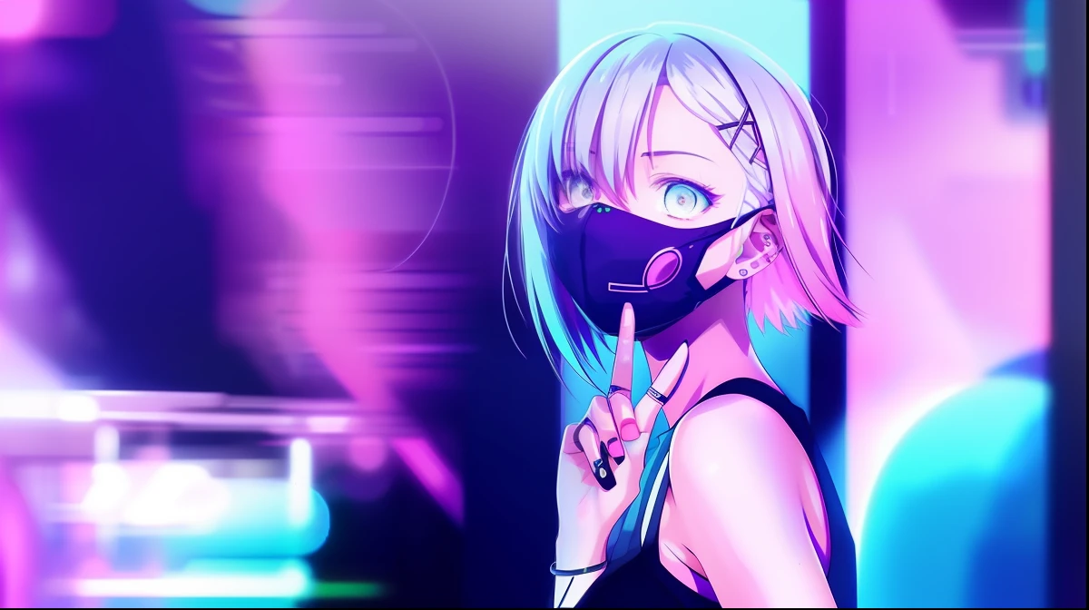 Anime, girl, Pink, Black, Blue, Purple, hair, Mask, Pink, girl, Purple, Black, Mask, girl, Pink, hair,, anime vibes, anime style 4 k, Anime style. 8K, cyberpunk vibe, Cyberpunk Anime Girl, cyberpunk vibe, anime cyberpunk art, anime styled, digital cyberpunk - anime art, Digital Cyberpunk Anime Art