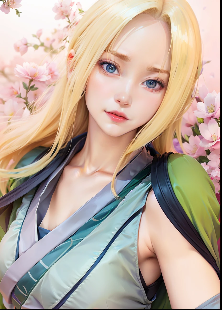 a woman with blonde hair and blue eyes in a green dress, tsunade from naruto, haruno sakura, sakura haruno, from naruto, rin, sakura haruno in slug sage mode, kunoichi, annie leonhart, looking like annie leonhart, female anime character, itatchi uchiha, naruto, rei hiroe, inspired by Maki Haku
