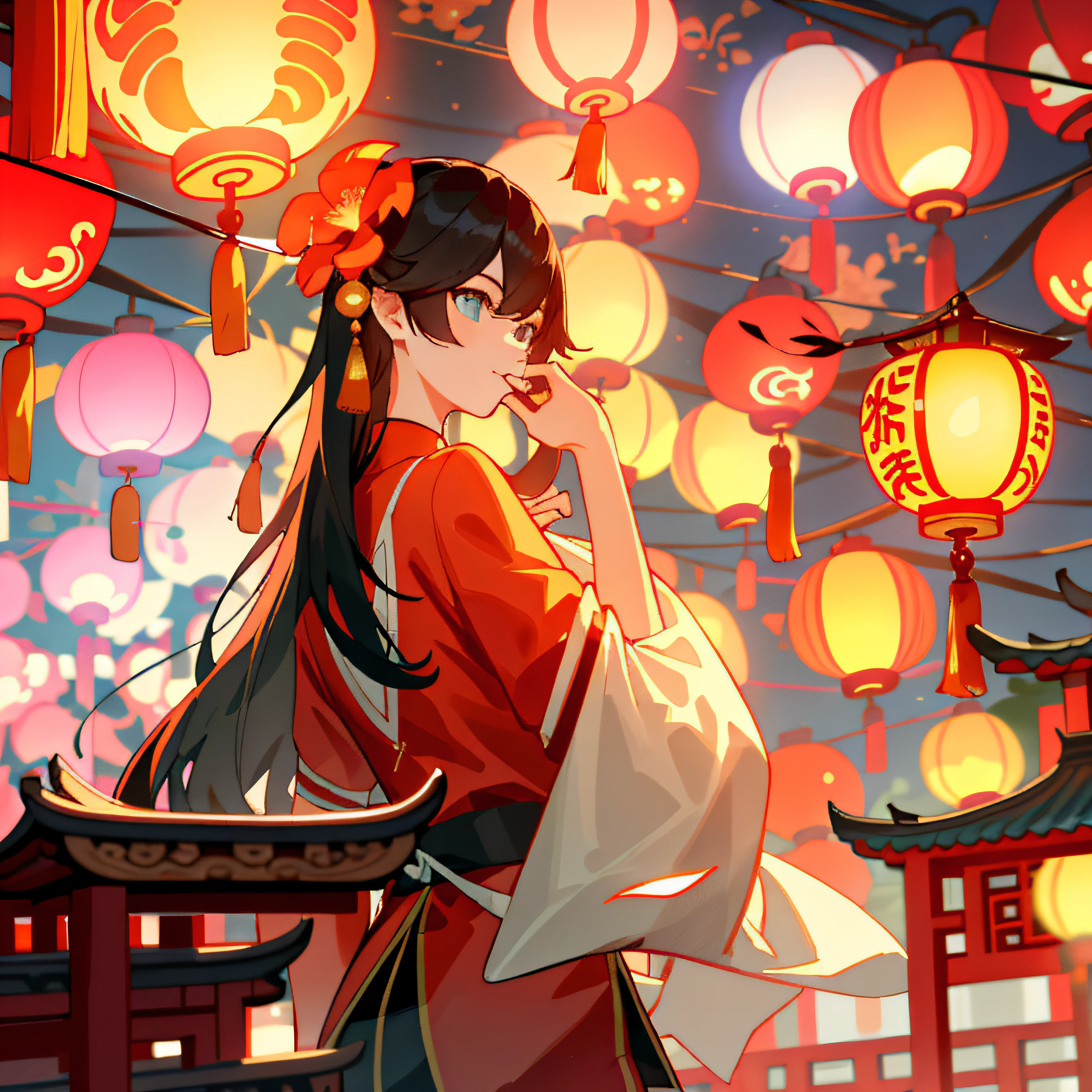 Photos taken from a video game of a Chinese temple, dreamy Chinese towns, evening lanterns, floating chinese lampoons, Rosla global lighting, ross tran. scenery background, Lanterns, dreamland of chinese, 🌺 CGSesociety, inspired by Andreas Rocha, [ trending on CGSociety ]!!, by Yang J, inspired by Liam Wong, author：Shitao