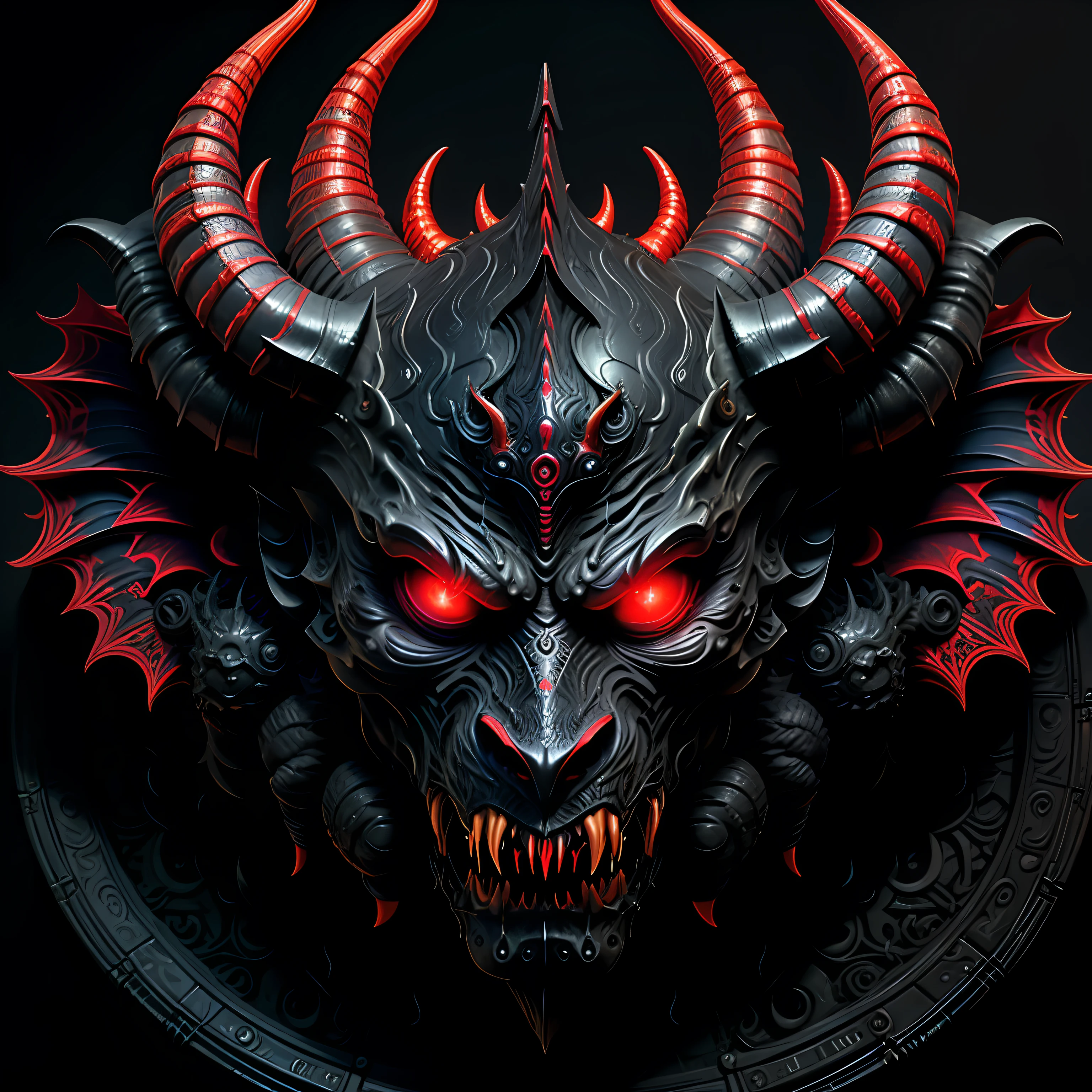 Black scaled demon monster，A w44p3n of a blue and red silver demon in front of a black background, opulent, 4K, insanely details