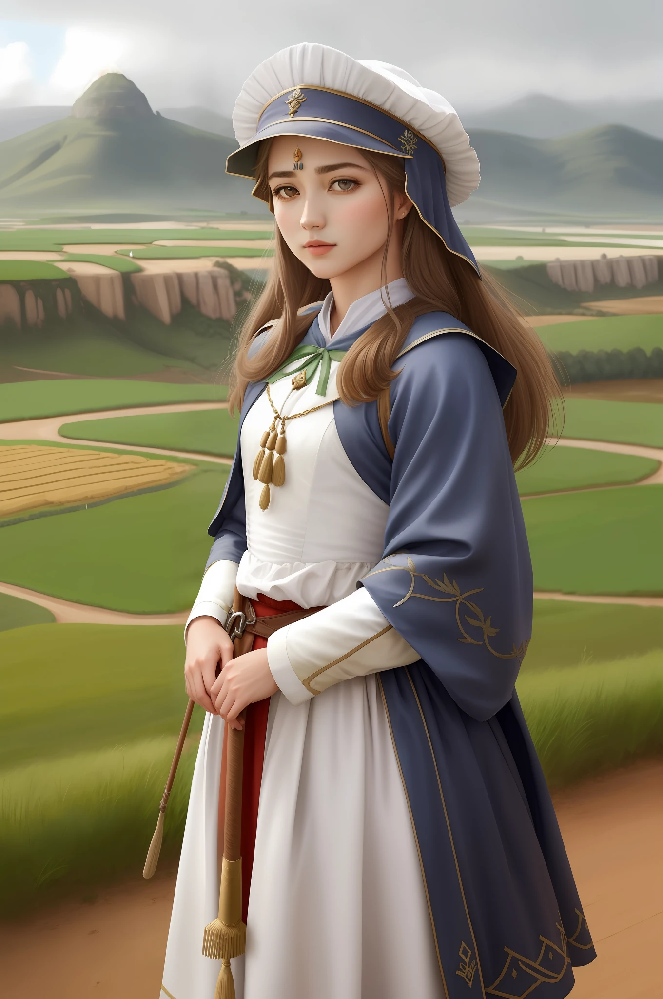 (1 rei do gado::1.5) Standing on a hill, standing in the plains of rohan, inspired by moses van Uyttenbroeck, como um personagem de fantasia medieval, usando roupas vikings, foto de retrato de pintura fosca, in historic clothing, vestidos com roupas medievais, old english garb, vestindo roupas medievais, 17th century Dutch costume, promocional ainda