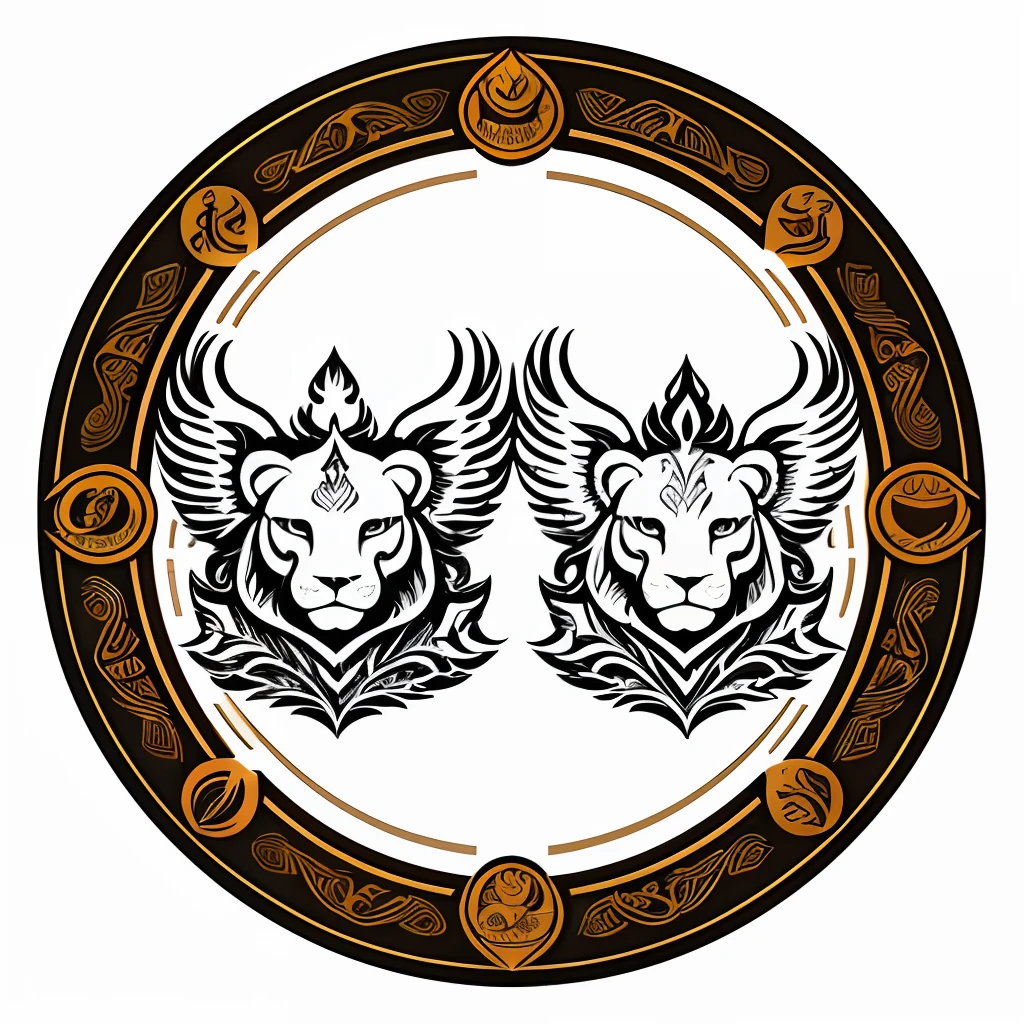 Lion and Garuda cafe, logo, vector, line art, design, inspiration, straight, symmetry