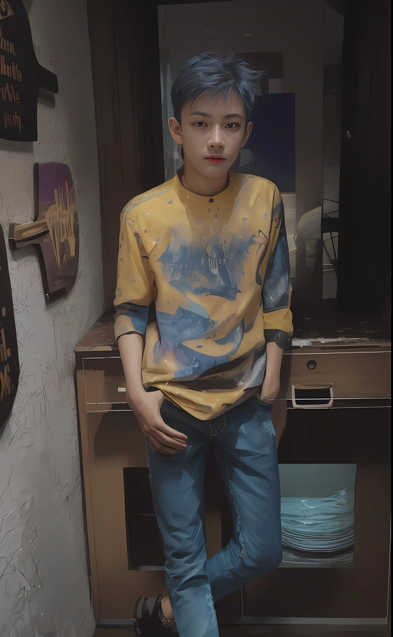 Colorful beautiful boy : a giru 16-years old, messy hair, oil painting, nice perfect face with soft skinice perfect face, blue yellow colors, light purple and violet additions, light red additions, intricate detail, splash screen, 8k resolution, masterpiece, cute face,artstation digital painting smooth veryBlack ink flow: 8k resolution photorealistic masterpiece: intricately detailed fluid gouache painting: by Jean Baptiste Mongue: calligraphy: acrylic: watercolor art, professional photography, natural lighting, volumetric lighting maximalist photoillustration: by marton bobzert:, complex, elegant, expansive, fantastical, wavy hair, vibrant boy style