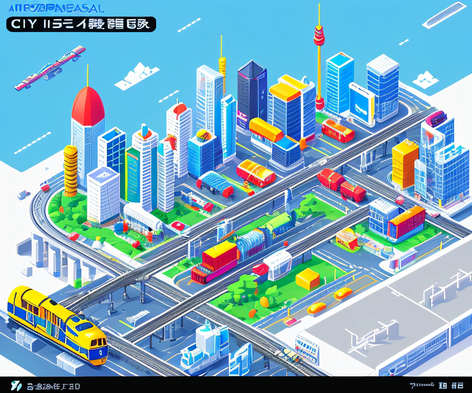 Arafed City has trains and trains on tracks, Tokyo City equidistant, isometric game art, isometric game asset, isometric futuristic game, Isometric map, isometric 2 d game art, Detailed 2D illustration, isometric illustration, isometric 3d render, anime style cityscape, isometric 8k, isometric game