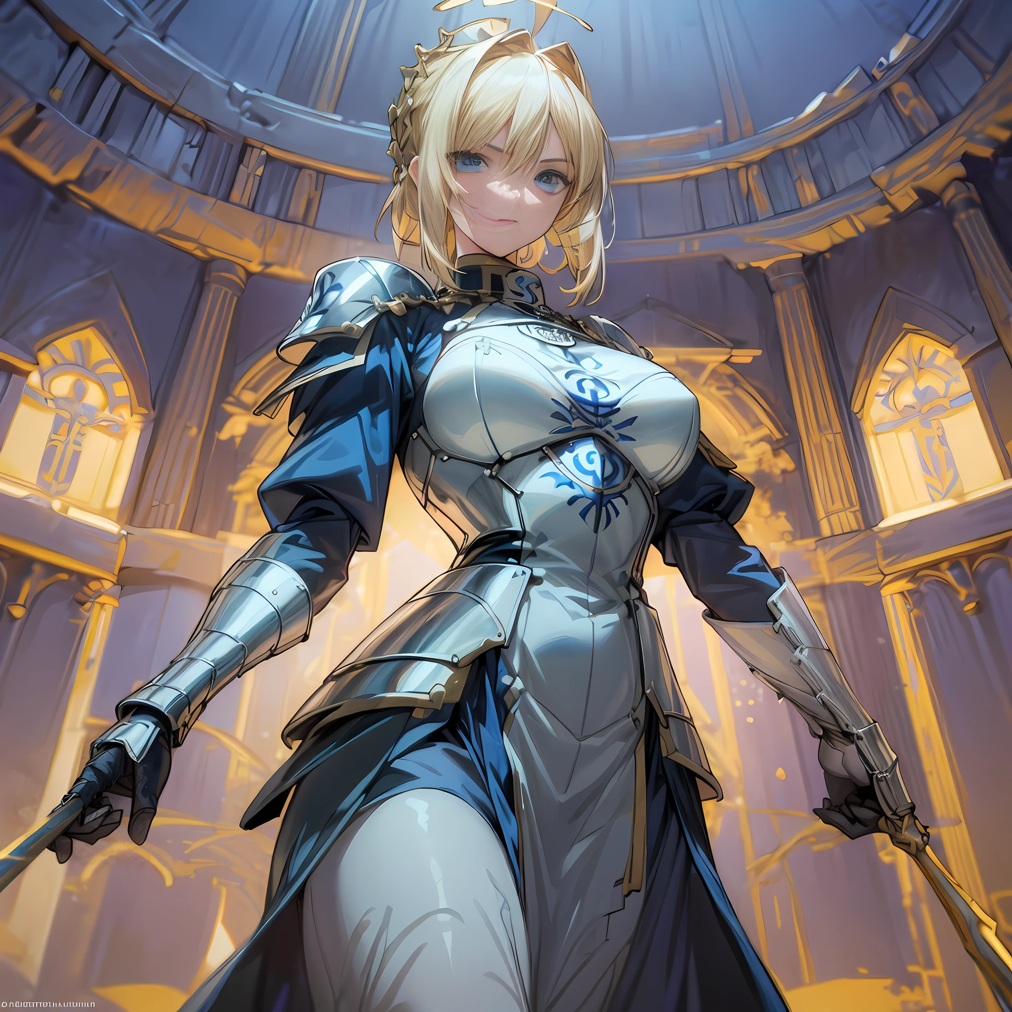 Anime - Stylistic image of a woman holding a sword in a silver dress, Artoria Pendragon, Kushatt Krenz Key Art Women, Extremely detailed Artgerm, Artgerm on ArtStation Pixiv, Epic light novel art cover, gorgeous female paladin, trending on artstation pixiv, Portrait Chevaliers du Zodiaque Fille, portrait of female paladin