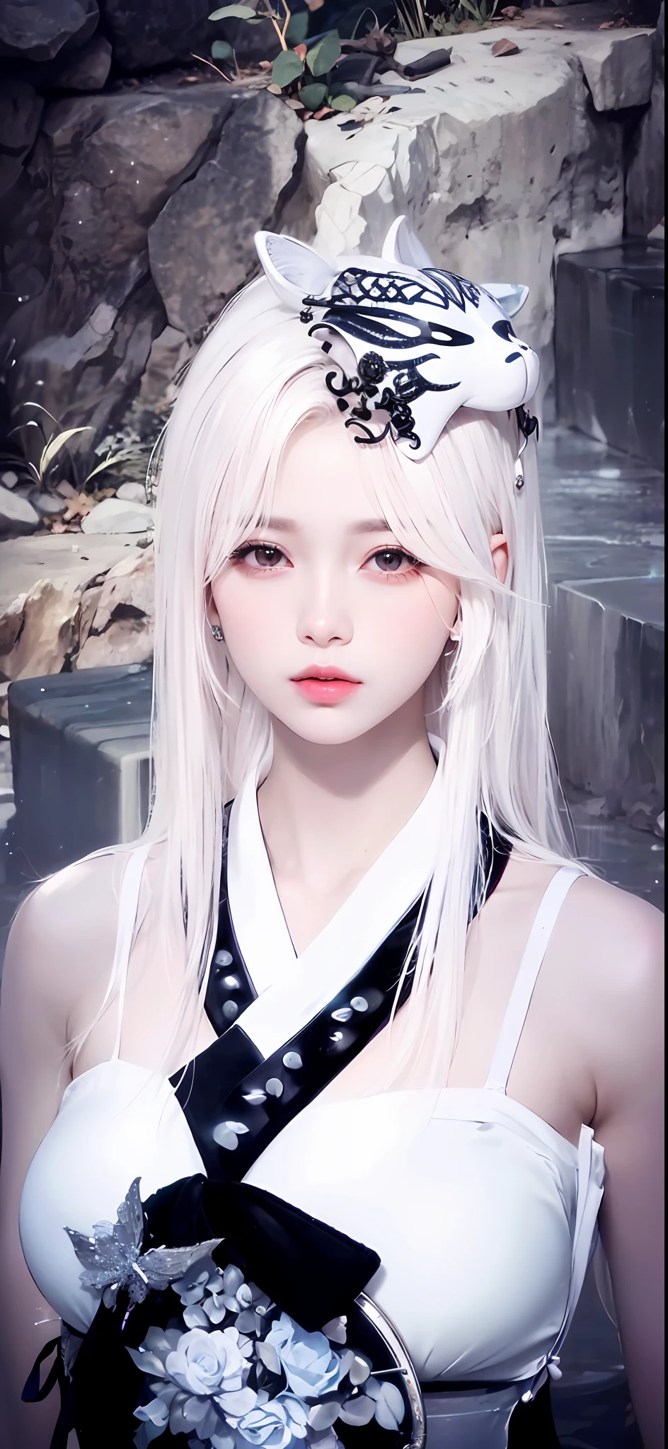 (8k, RAW photo, photorealistic:1.25) ,( lipgloss, eyelashes, gloss-face, glossy skin, best quality, ultra highres, depth of field, chromatic aberration, caustics, Broad lighting, natural shading, Kpop idol) looking at the audience With serenity and goddess-like bliss, big breasts