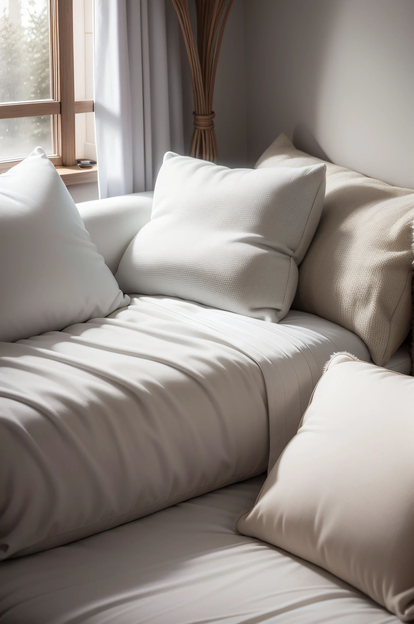 Nordic style room,White throw pillows,Plush dolls