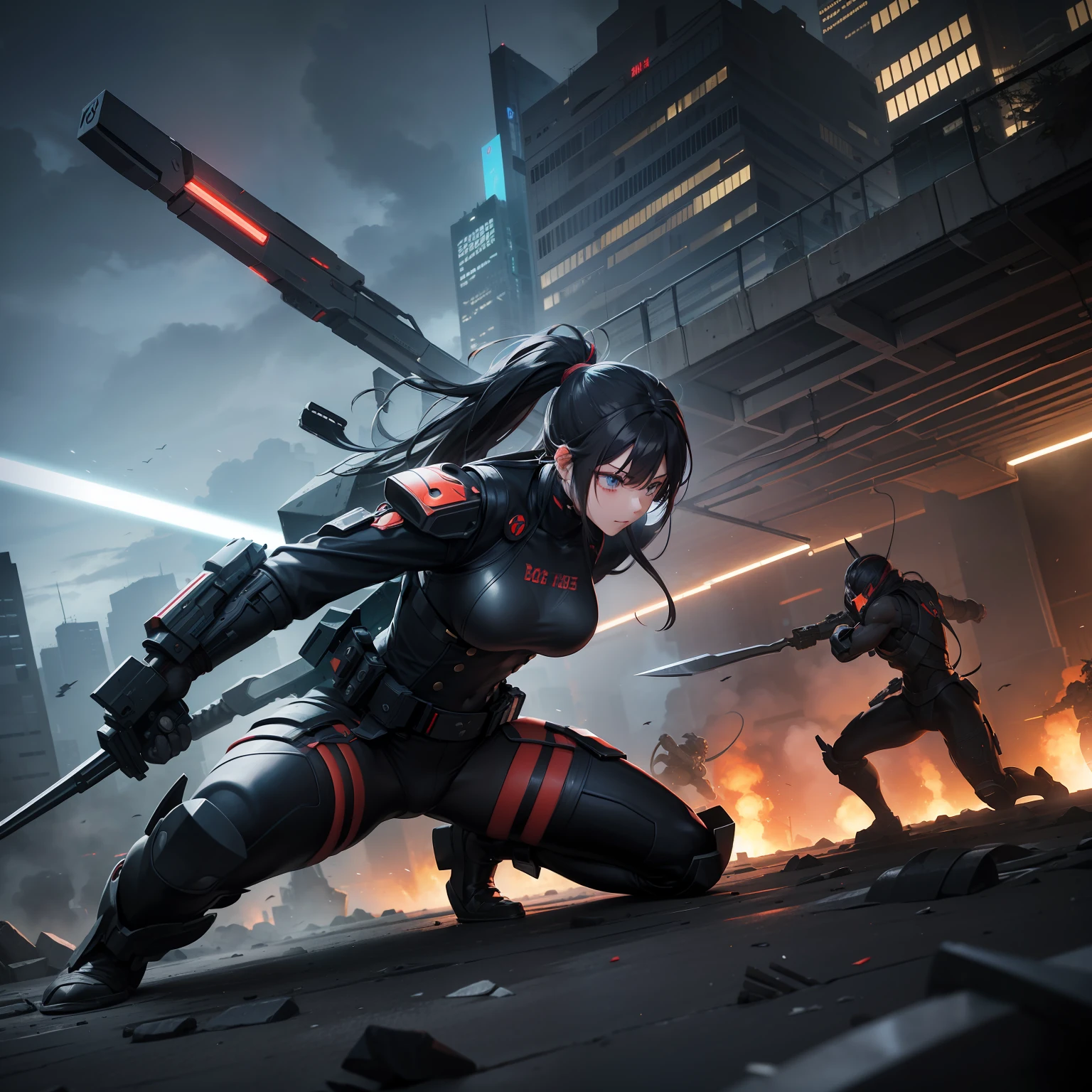 Imagine a cyberpunk-inspired battle scene on 2500 years of devastated Earth。Combat participants are monkeys and crabs、Each of them faces each other。Monkeys have distinctive weapons of agility and energy rods.、Crabs have strong defenses of large scissors and a protective shell.。Images in ultra-realistic style、Should be drawn in high detail and 16k resolution。The lighting is dramatic and demanding.、Highlights fierce fighting and devastated surroundings。Shots should be taken with a wide-angle lens to capture the entire battle。--ar 16:9 --v 5.1 --style raw --q 2 --s 750