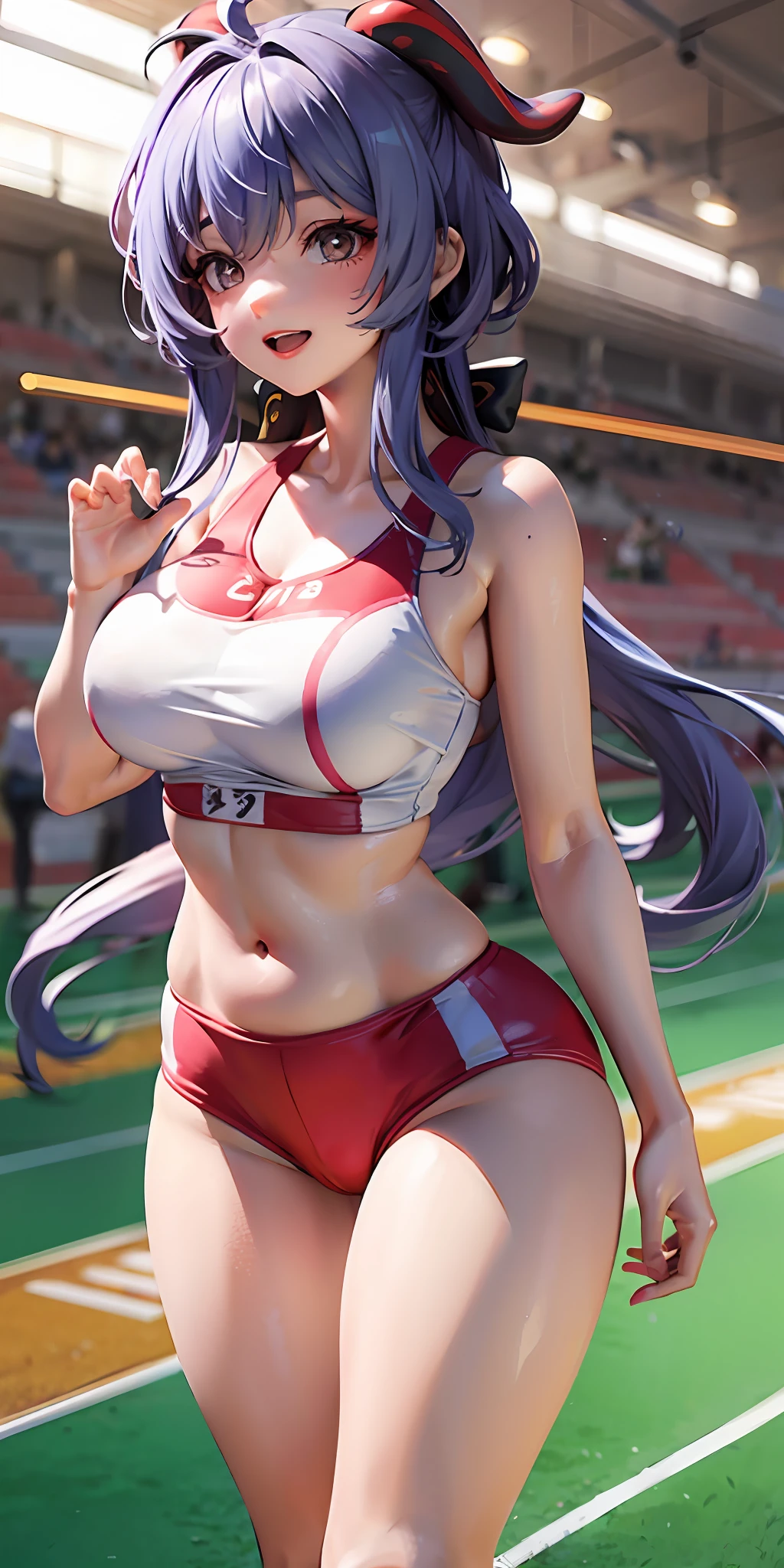 Ganyu,The curve is obvious,Track and field arena,Gym girl,Fleshy thighs,Happy look