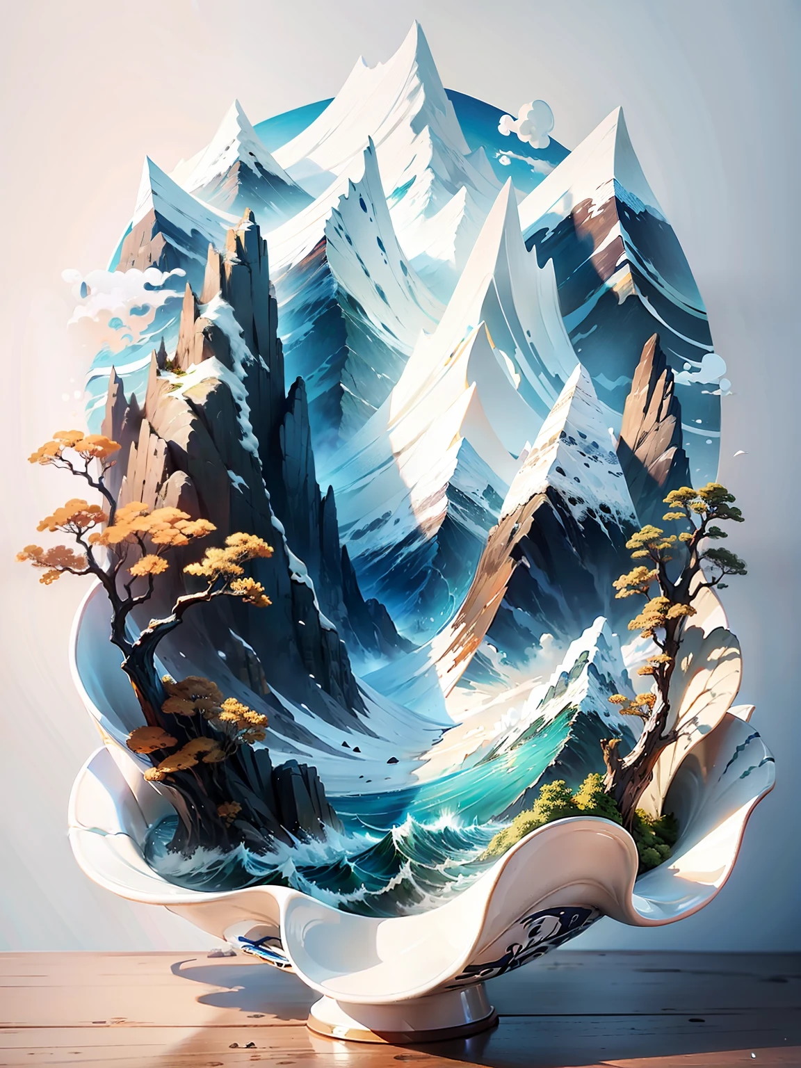 The bowl contains mountains and seas,The painting style of the national tide mountains and seas
