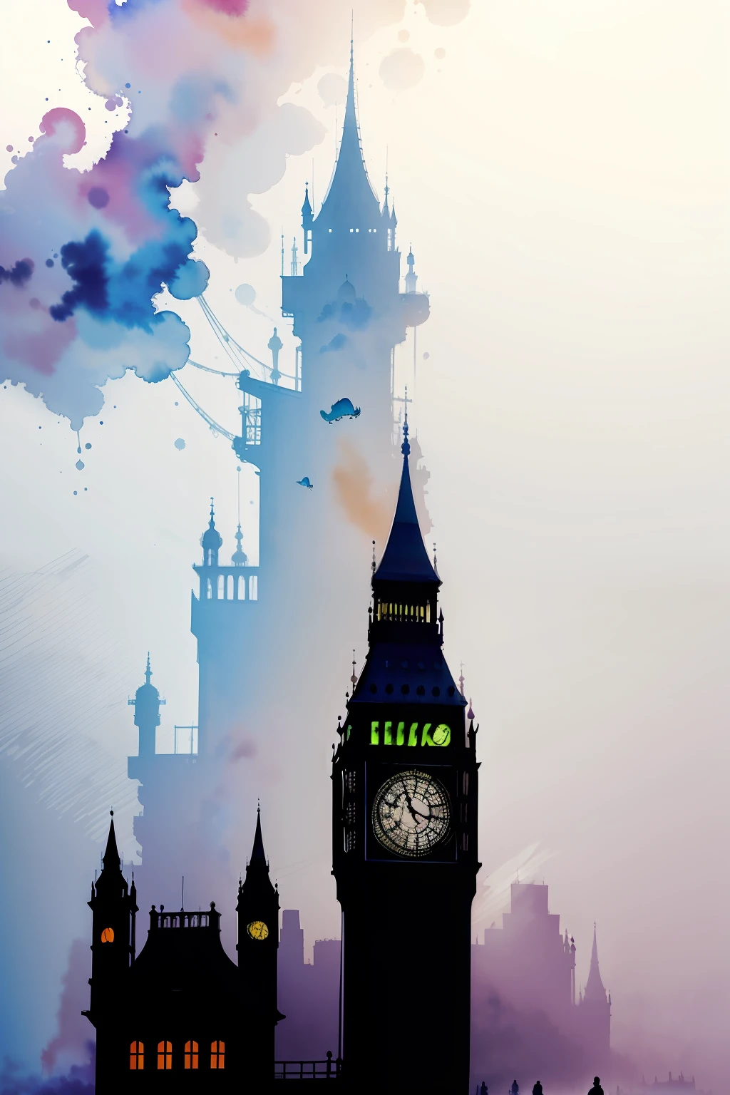 London in the City of Fog、watercolor paiting、Silhouette Touch