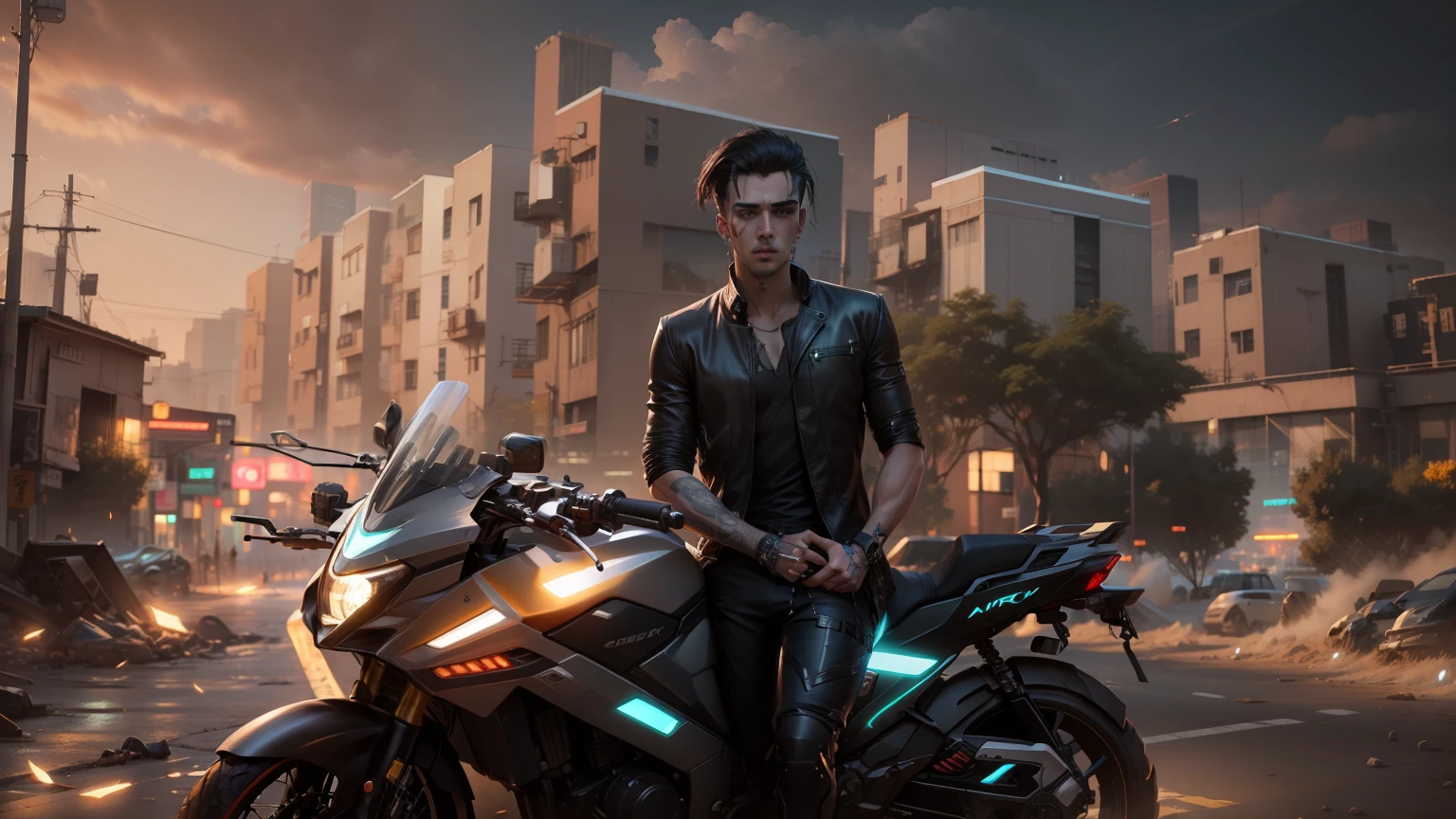 Change background cyberpunk handsome boy, realistic face, change dress, 8k realistic, smooth face, ultra realistic, dont change face