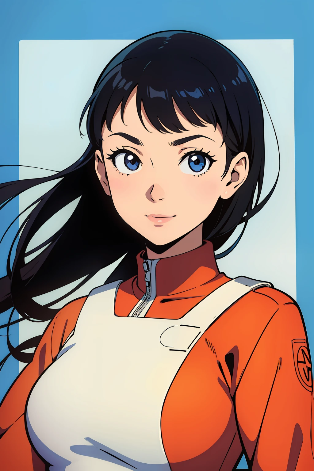 Comic,Masterpiece,outline,A high resolution,halftone,Upper body, A girl,Solo, (looking toward the viewer:1.1),Simple background,Borderless panel,symetry,Katsuhiro Otomo art style,ssmile