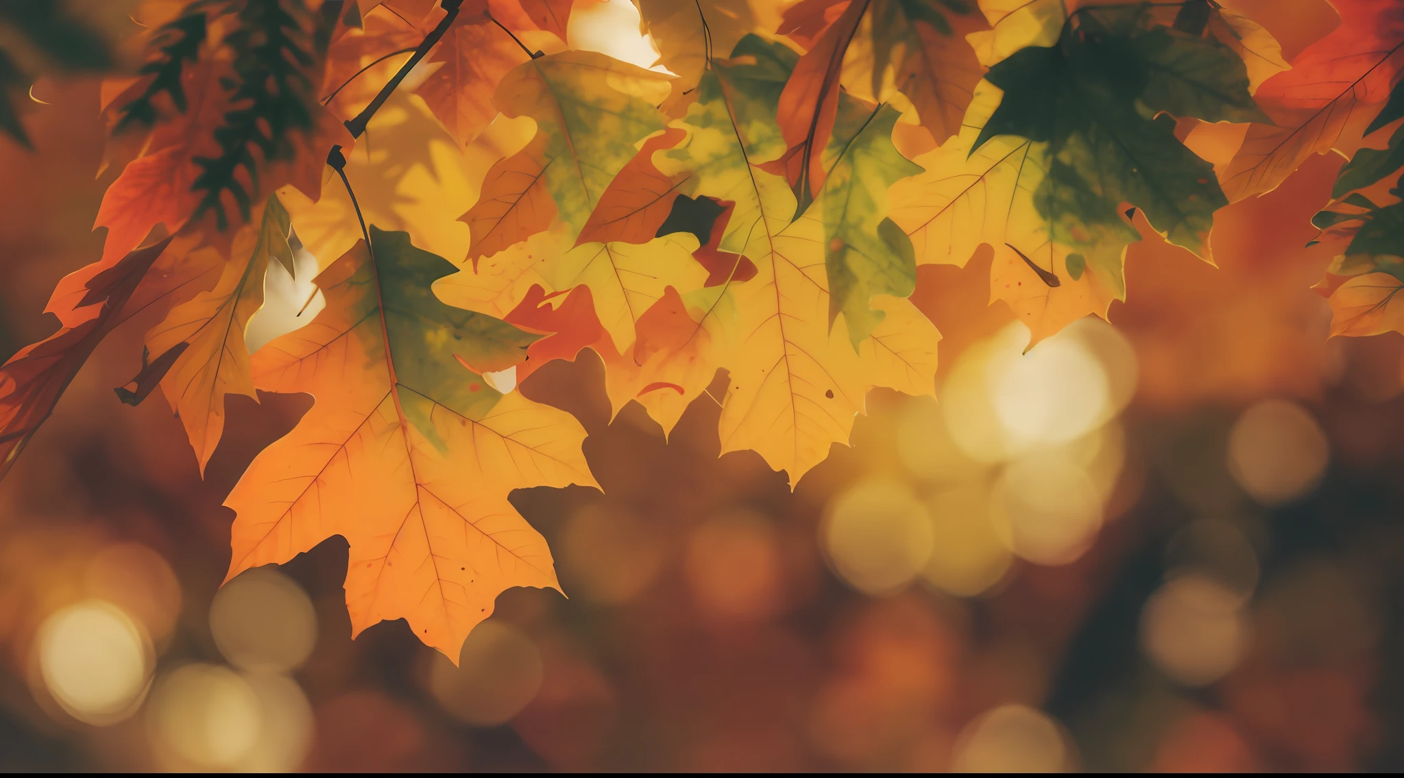 A close-up of a bunch of leaves on the tree, fall leaves, Autumn bokeh, Autumn leaves, Autumn leaves fall, fall colors, fall foliage, Autumn lights, Falling leaves, Maple trees with autumn leaves, falling leaf, Autumn colors, Autumn background, autumn leaves background, Autumn oak trees, fall season, leaves in foreground, falling leaf