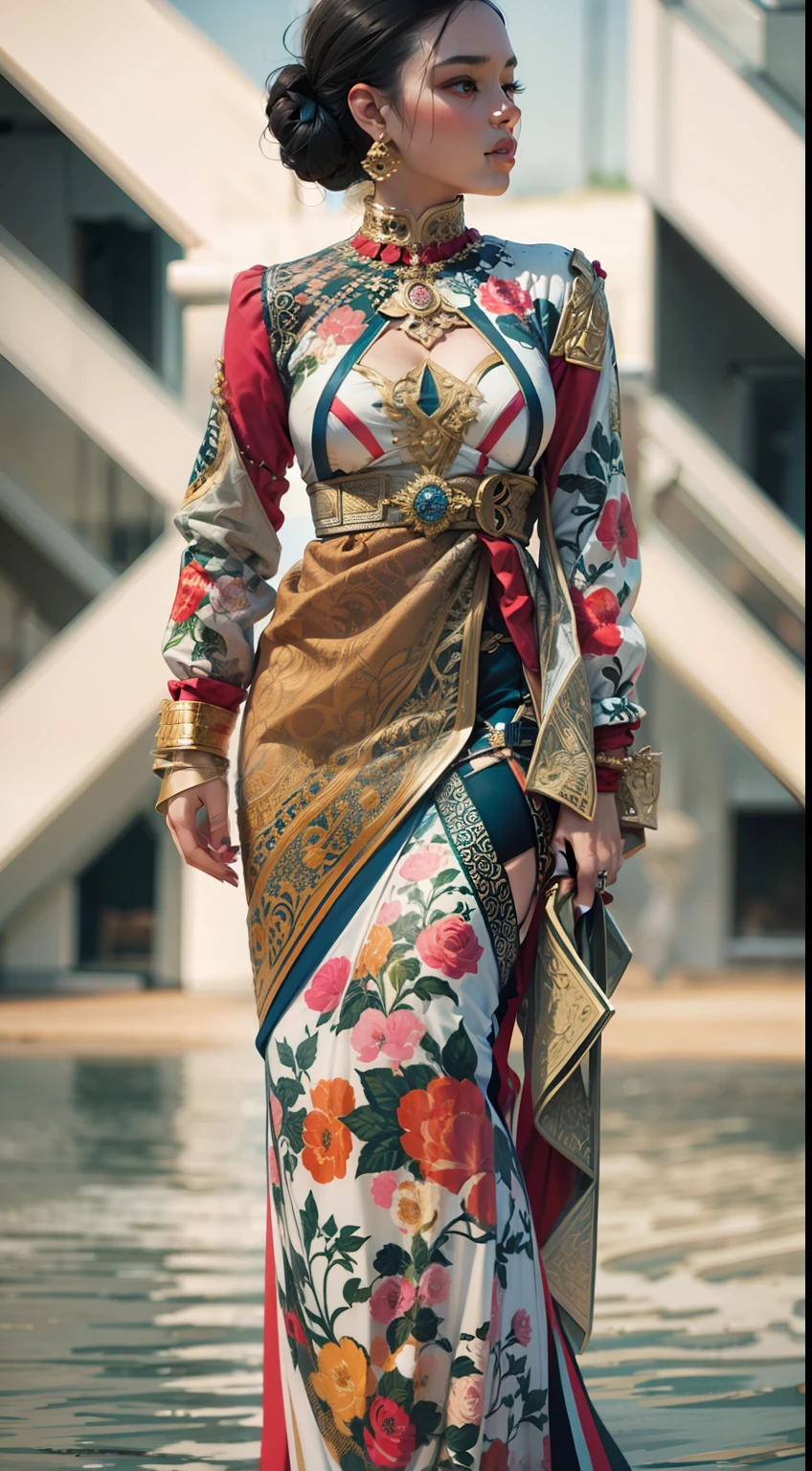 Beautiful woman in intricate Bold and Graphic Outfit