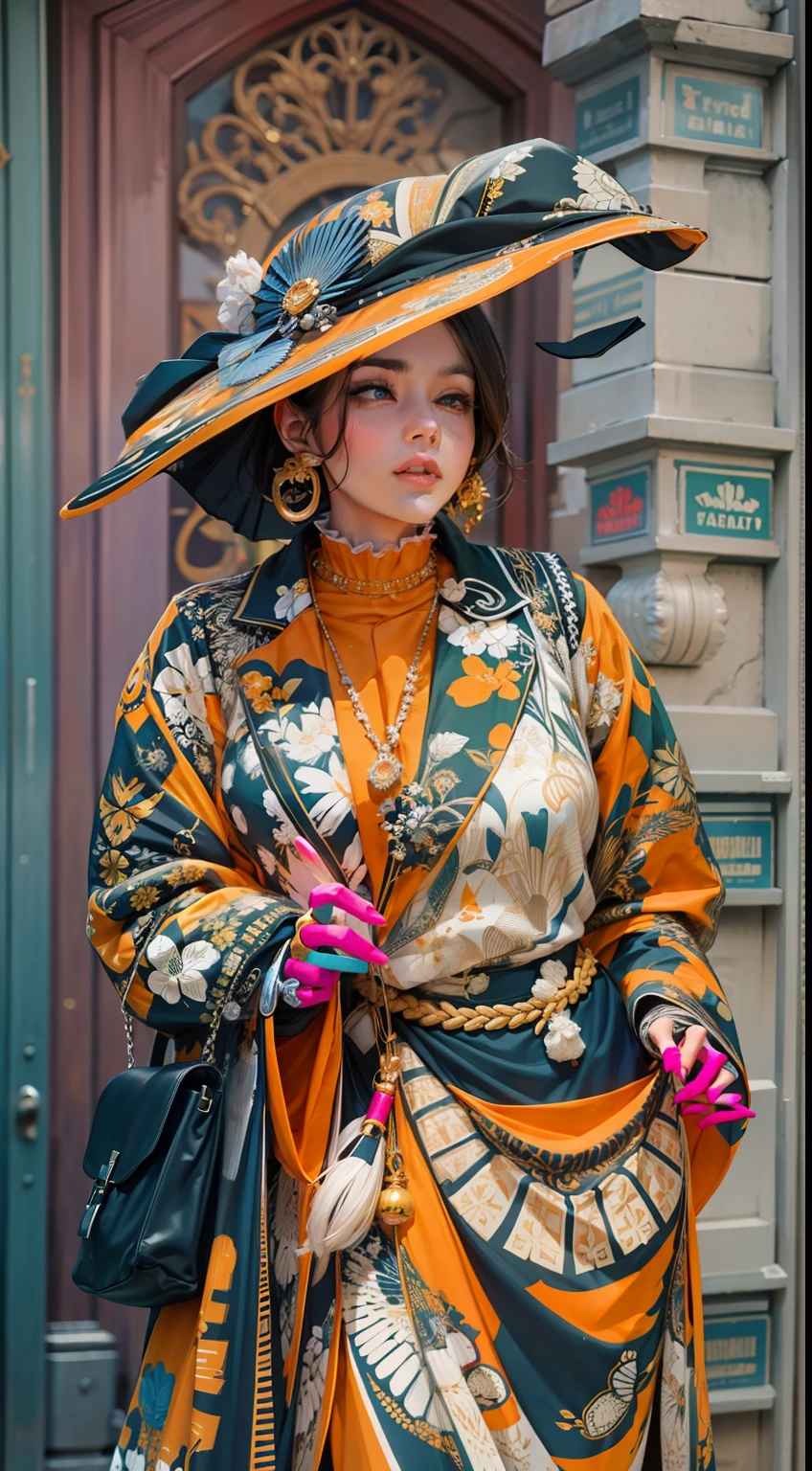 Beautiful woman in intricate Bold and Graphic Outfit